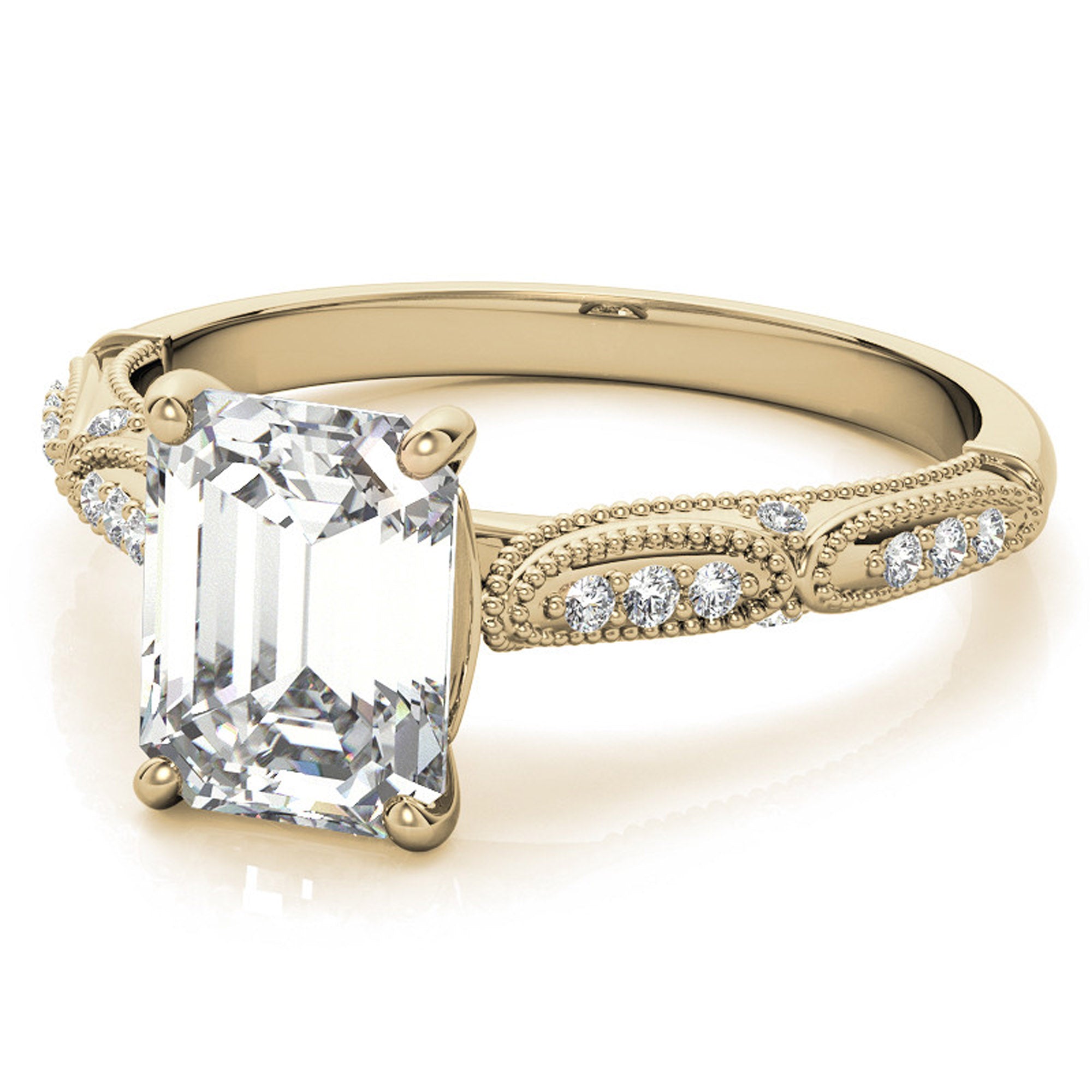 Sterling Silver Emerald-Cut Adjustable Vintage Yellow Gold Engagement Ring Perfect for Wedding Proposal