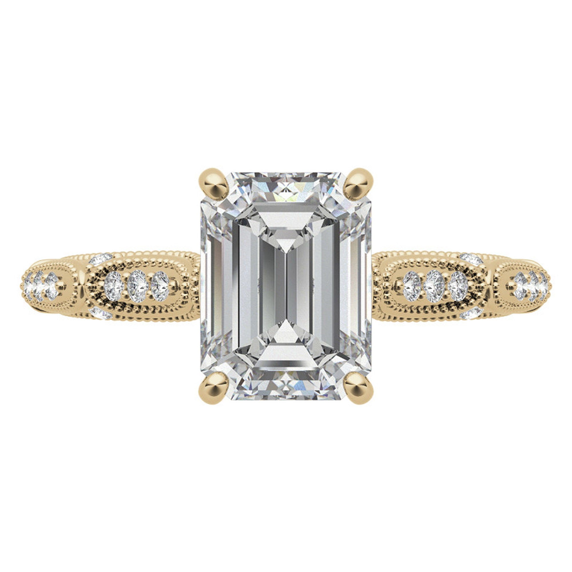 Sterling Silver Emerald-Cut Adjustable Vintage Yellow Gold Engagement Ring Perfect for Wedding Proposal