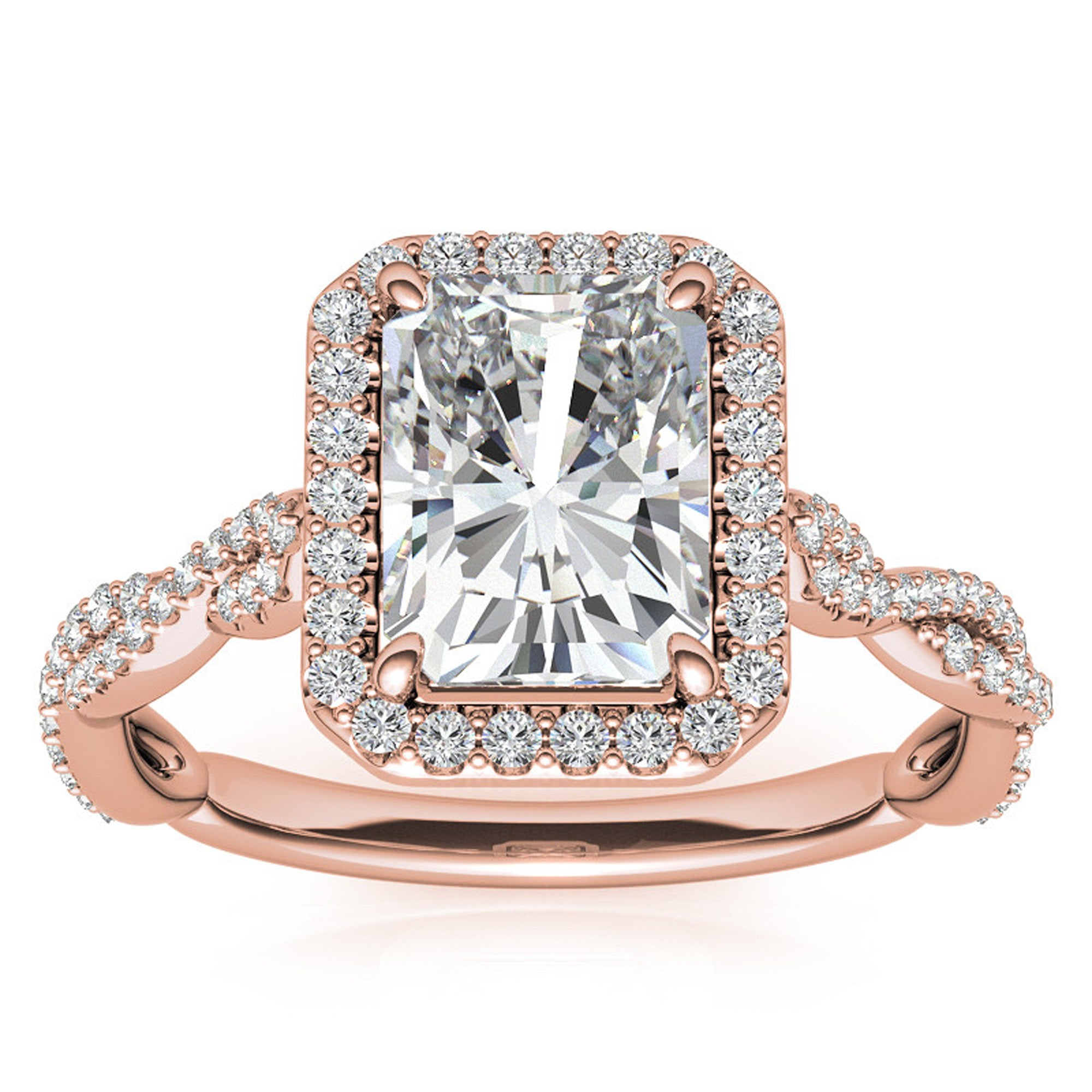 Sterling Silver Radiant Halo Twisted Band Adjustable Elegant Rose Gold Ring – Perfect for Engagement