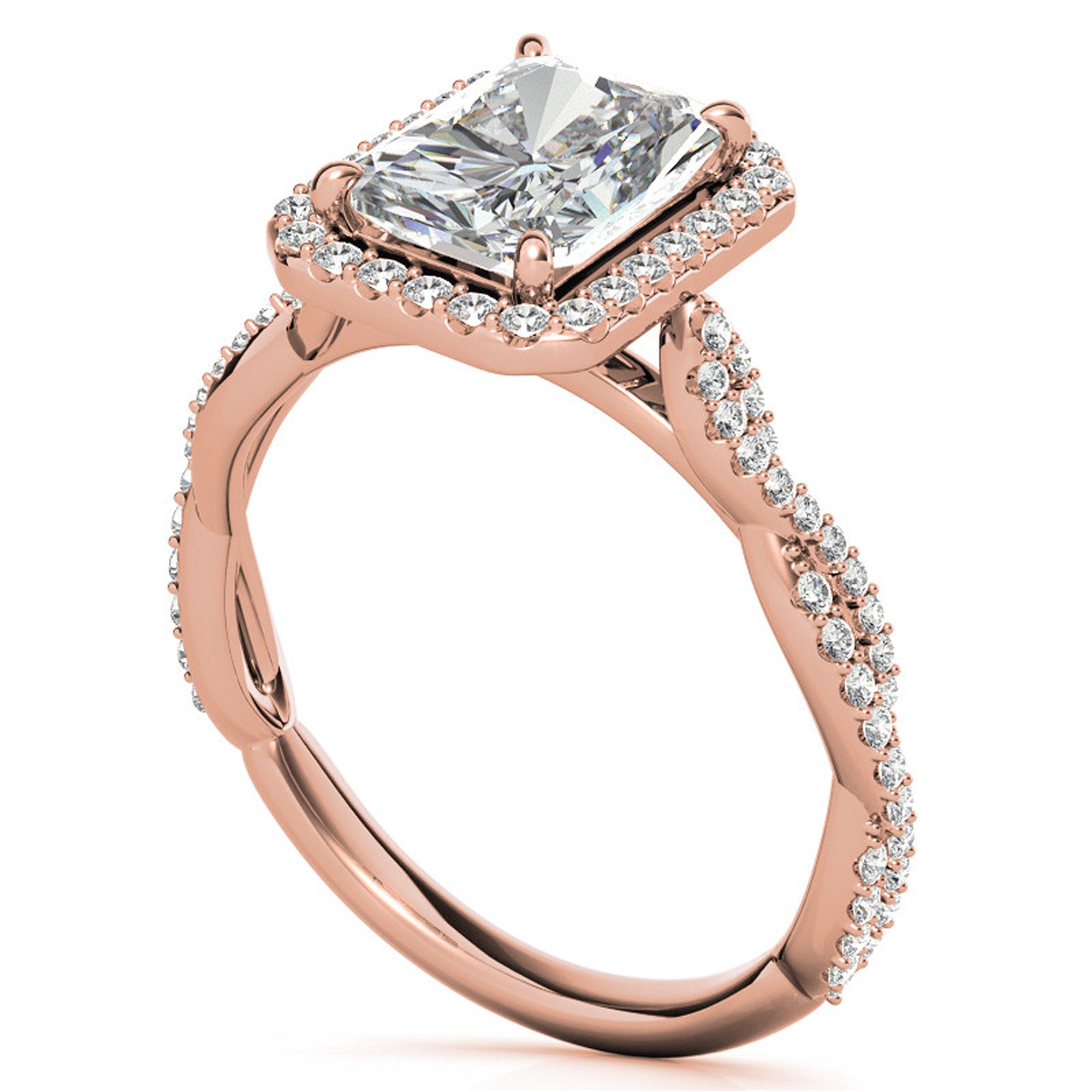 Sterling Silver Radiant Halo Twisted Band Adjustable Elegant Rose Gold Ring – Perfect for Engagement