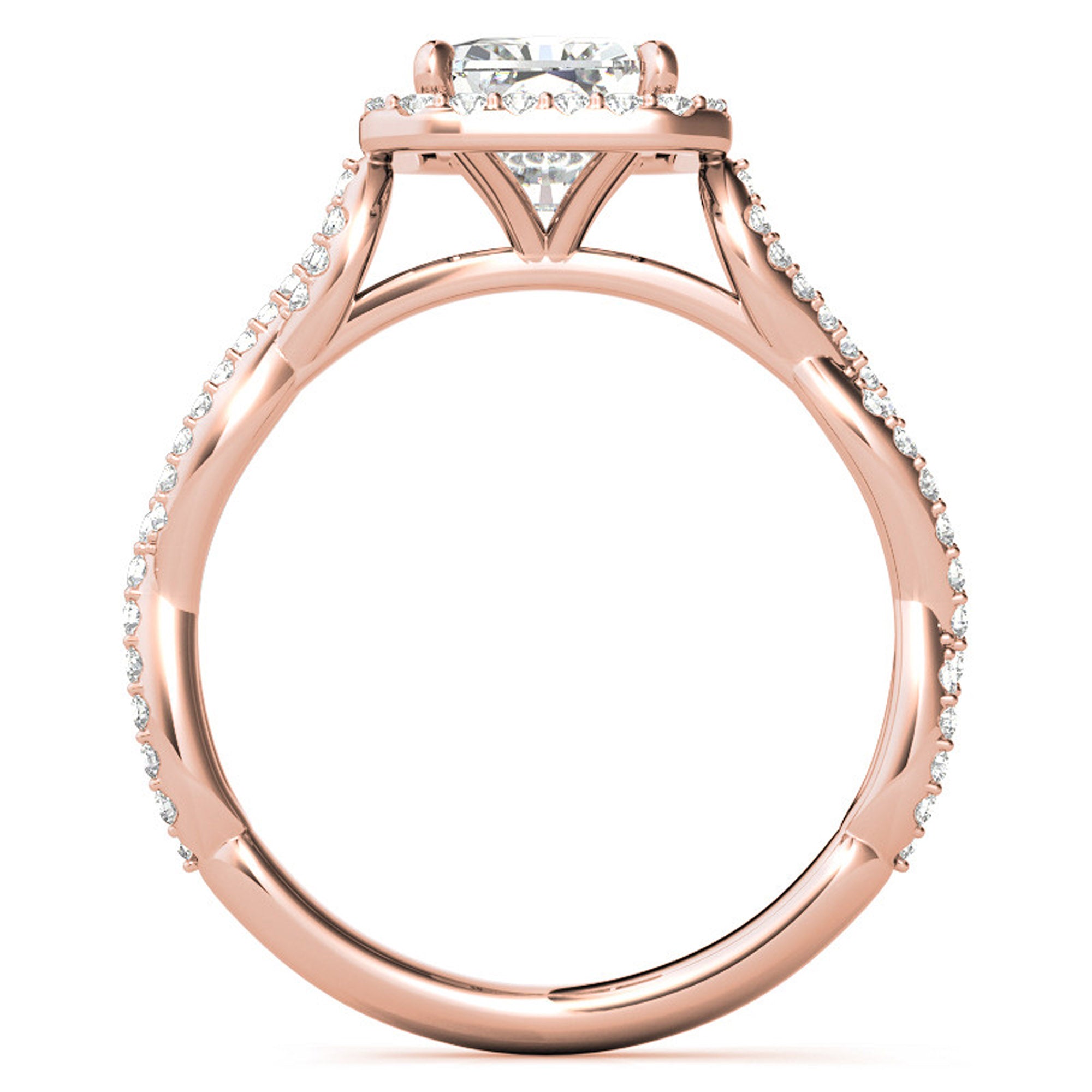 Sterling Silver Radiant Halo Twisted Band Adjustable Elegant Rose Gold Ring – Perfect for Engagement
