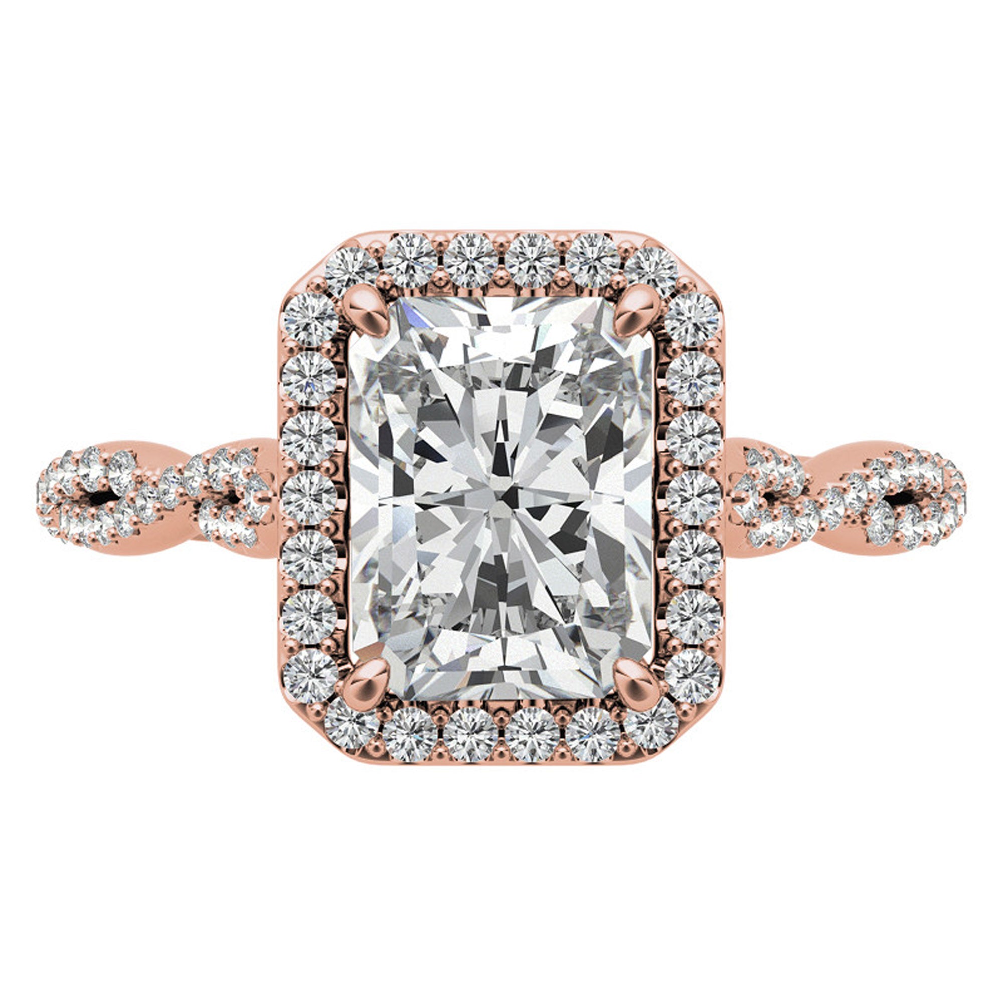 Sterling Silver Radiant Halo Twisted Band Adjustable Elegant Rose Gold Ring – Perfect for Engagement