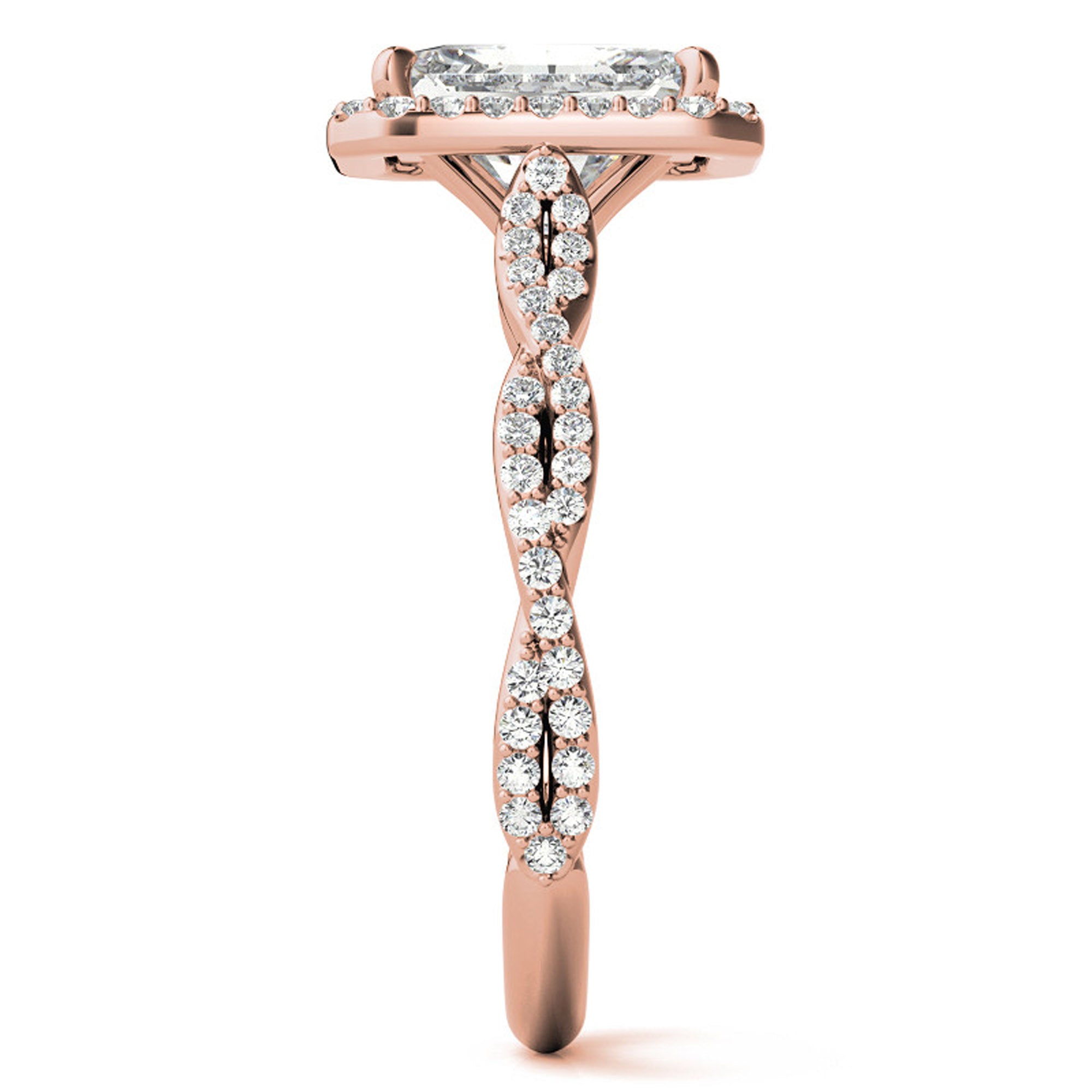 Sterling Silver Radiant Halo Twisted Band Adjustable Elegant Rose Gold Ring – Perfect for Engagement