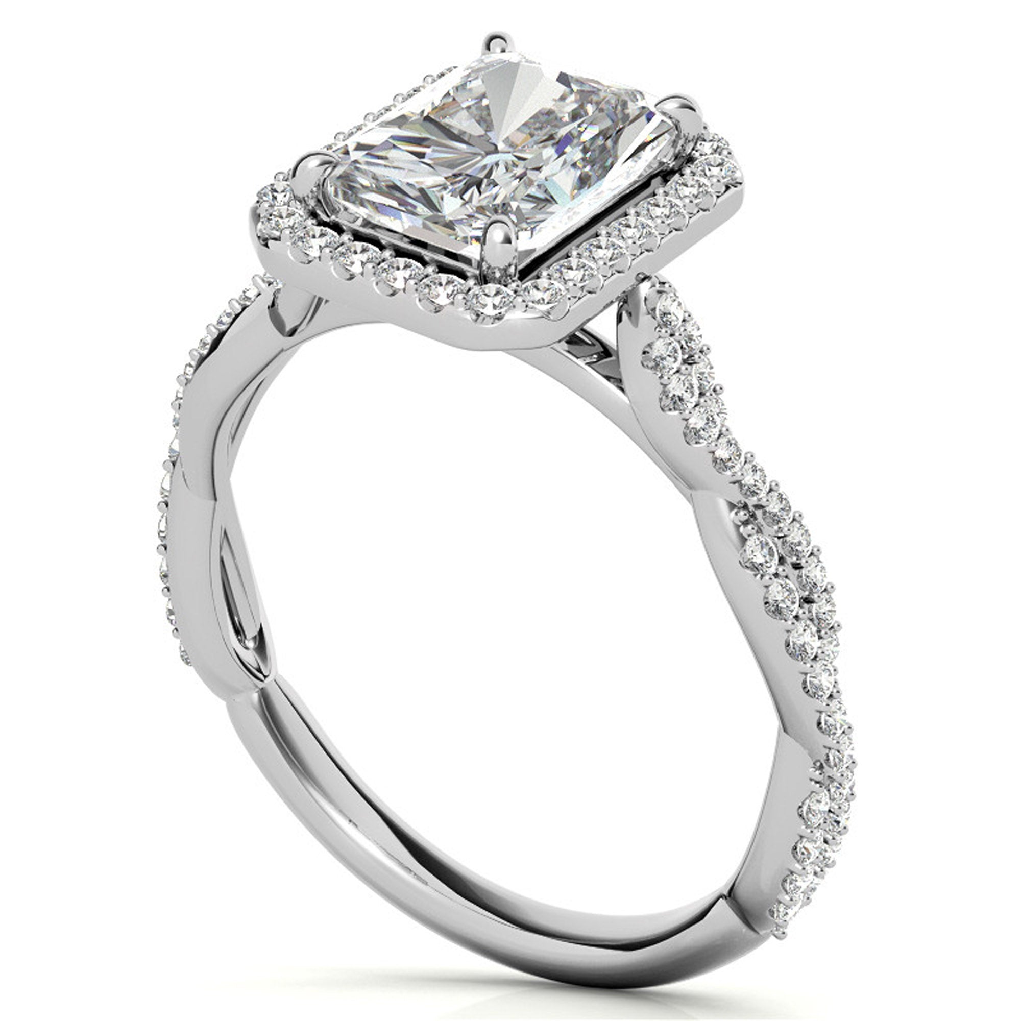 Sterling Silver Radiant Halo Twisted Band Adjustable Elegant White Gold Ring – Perfect for Engagement