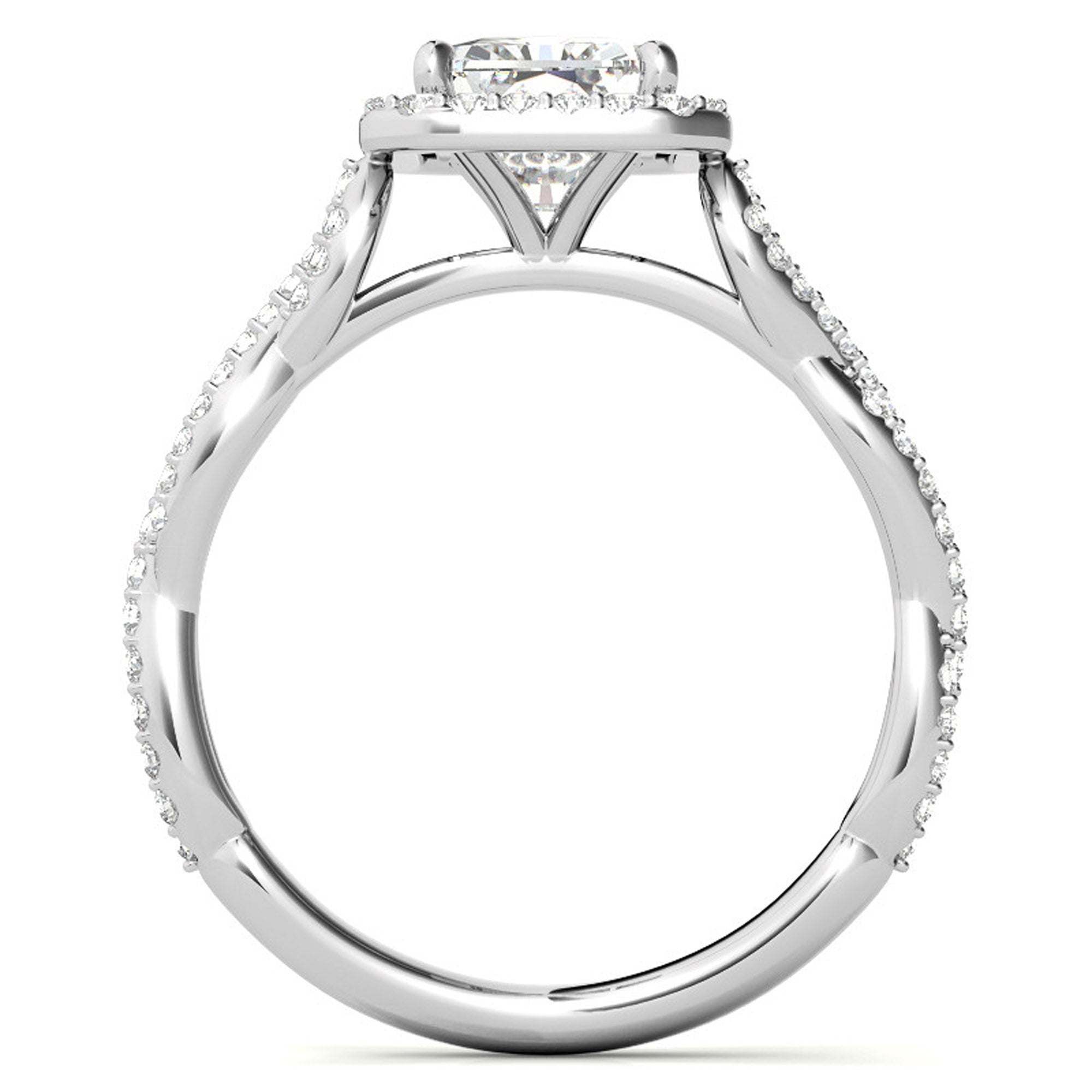 Sterling Silver Radiant Halo Twisted Band Adjustable Elegant White Gold Ring – Perfect for Engagement