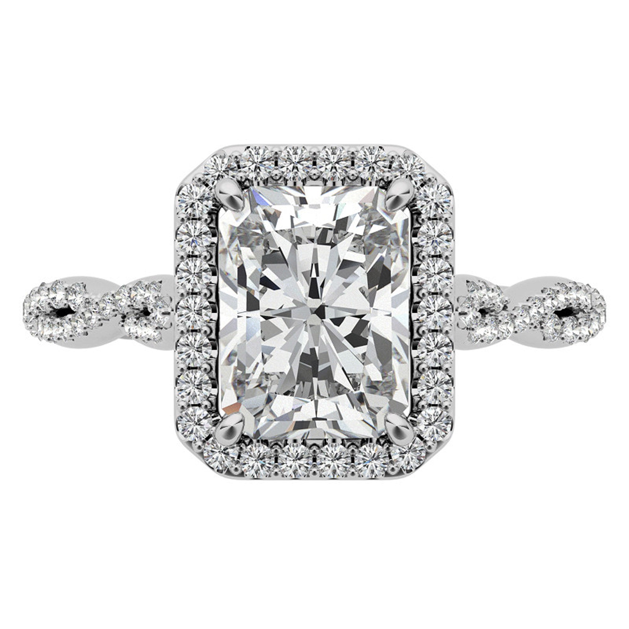 Sterling Silver Radiant Halo Twisted Band Adjustable Elegant White Gold Ring – Perfect for Engagement