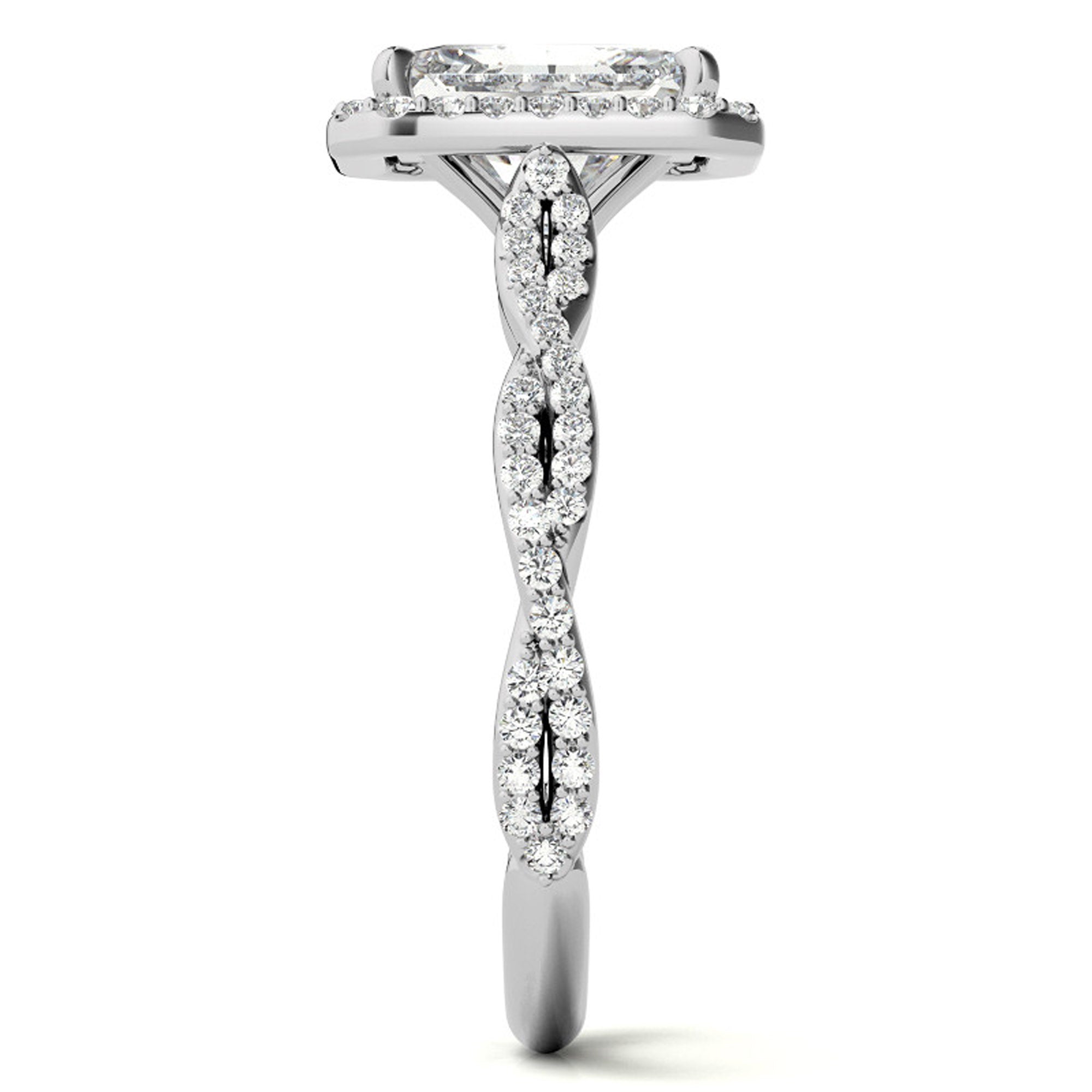 Sterling Silver Radiant Halo Twisted Band Adjustable Elegant White Gold Ring – Perfect for Engagement