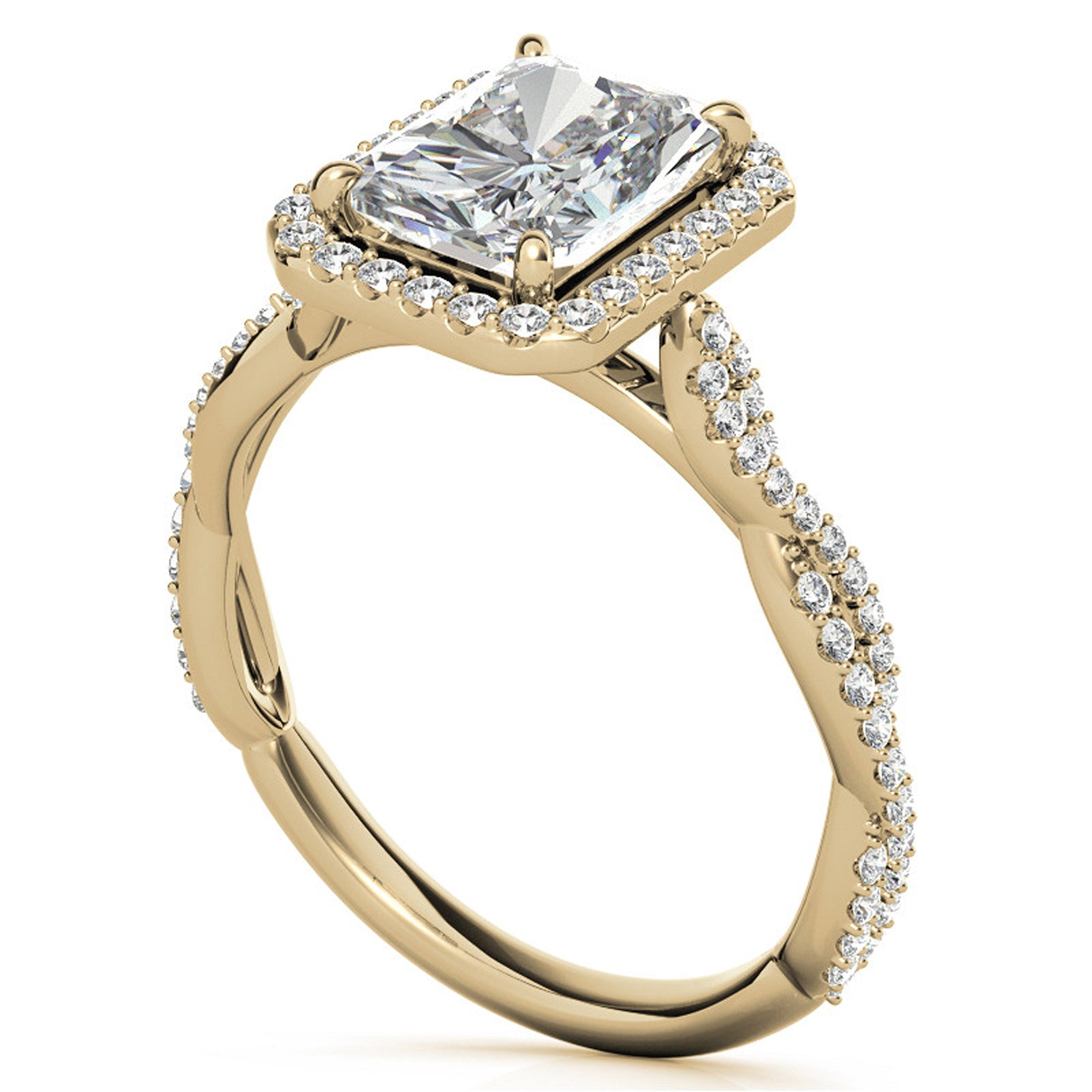 Sterling Silver Radiant Halo Twisted Band Adjustable Elegant Yellow Gold Ring – Perfect for Engagement