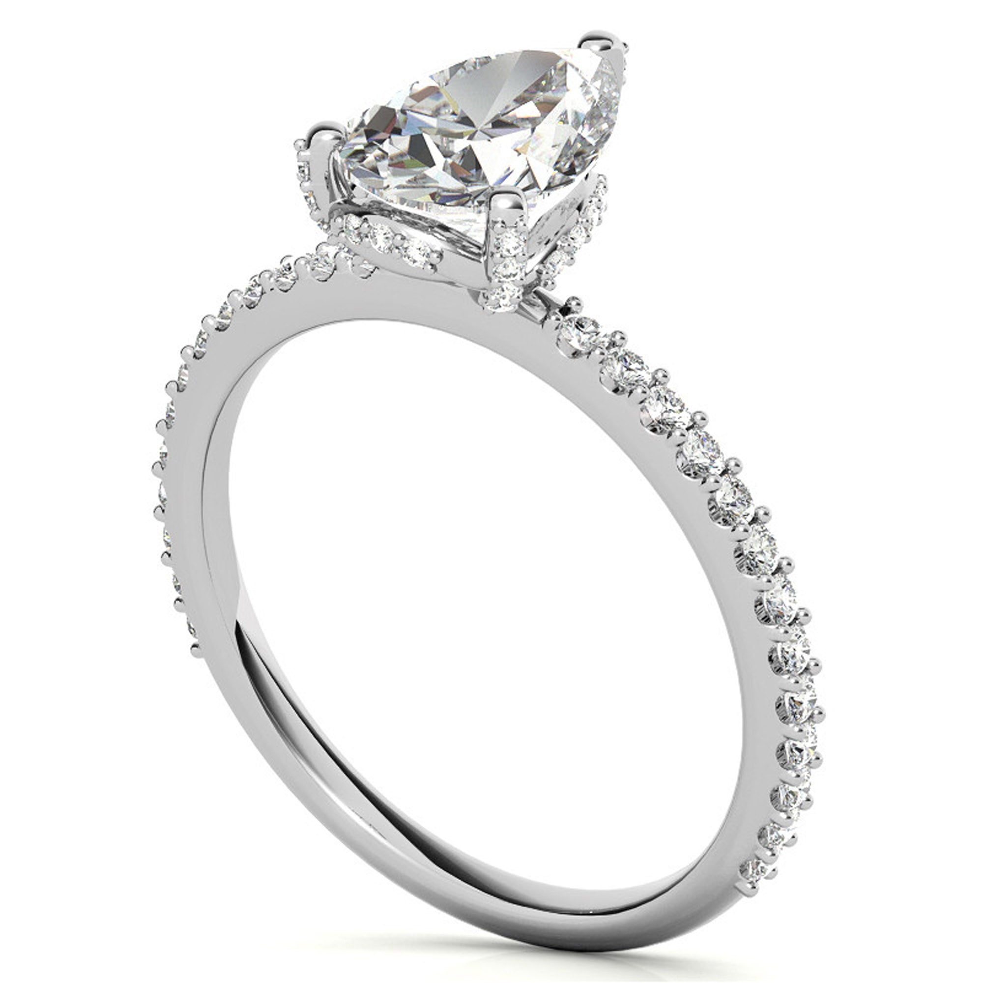 Adjustable Engagement Sterling Silver White Gold Pear Shape Ring For Women