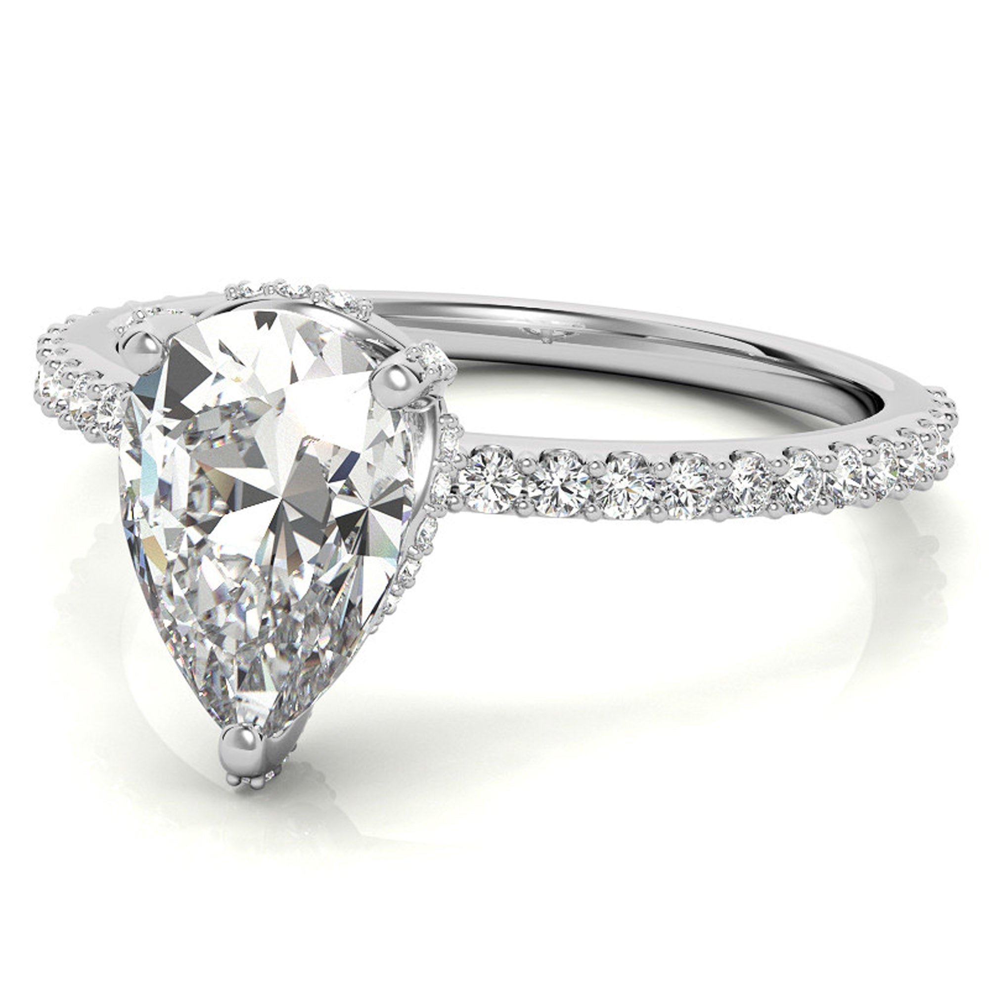 Adjustable Engagement Sterling Silver White Gold Pear Shape Ring For Women