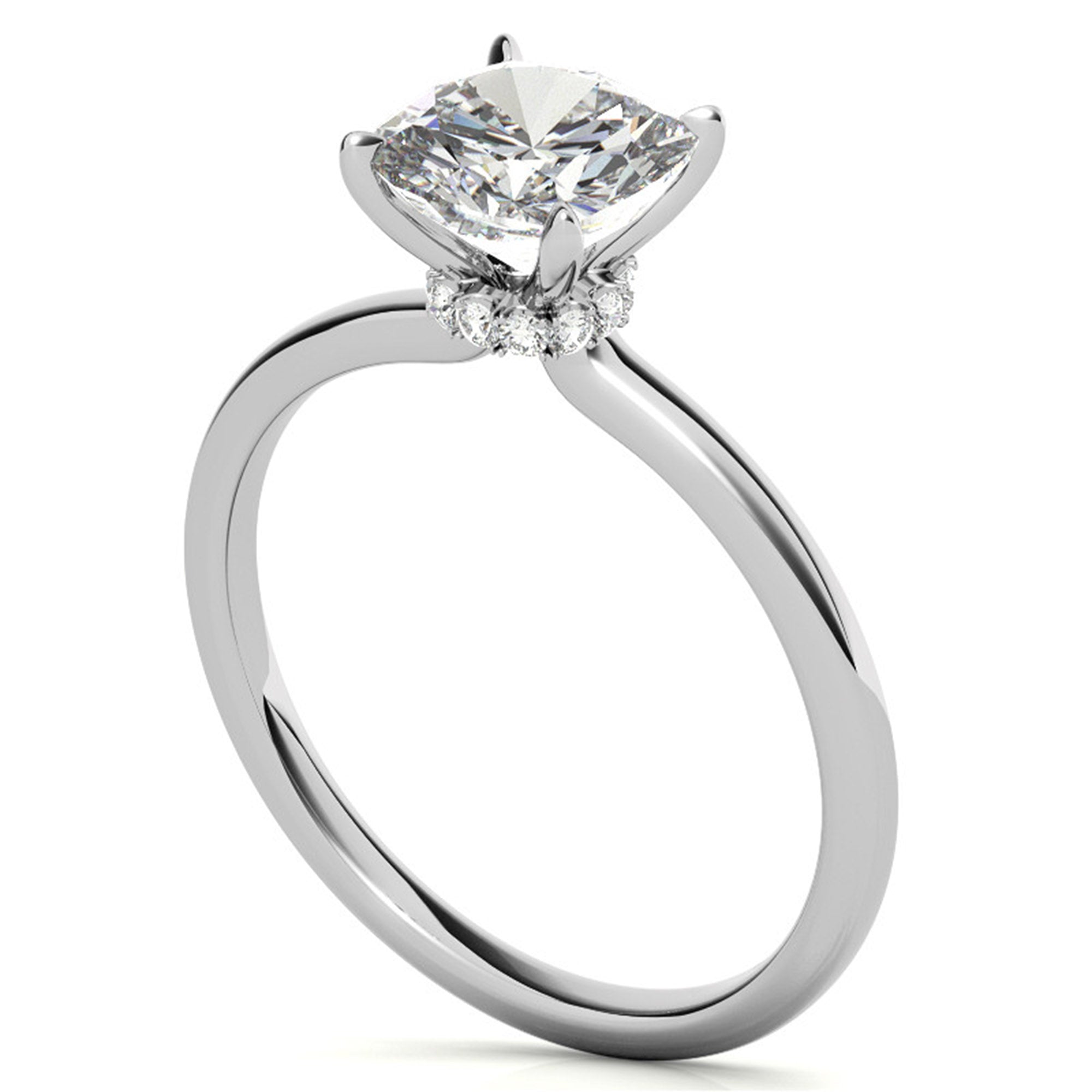 Cushion-Cut White Gold Adjustable Sterling Silver Elegant Solitaire Ring For Women