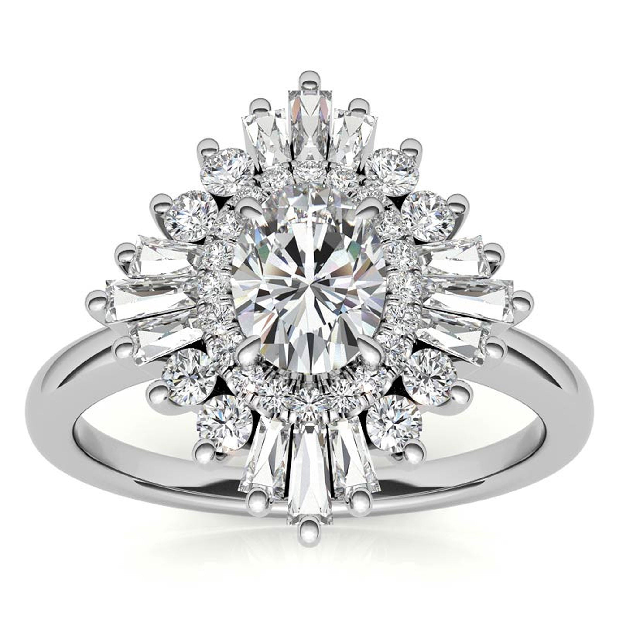Stunning Adjustable Floral Halo Ring - White Gold Plated Sterling Silver Ring