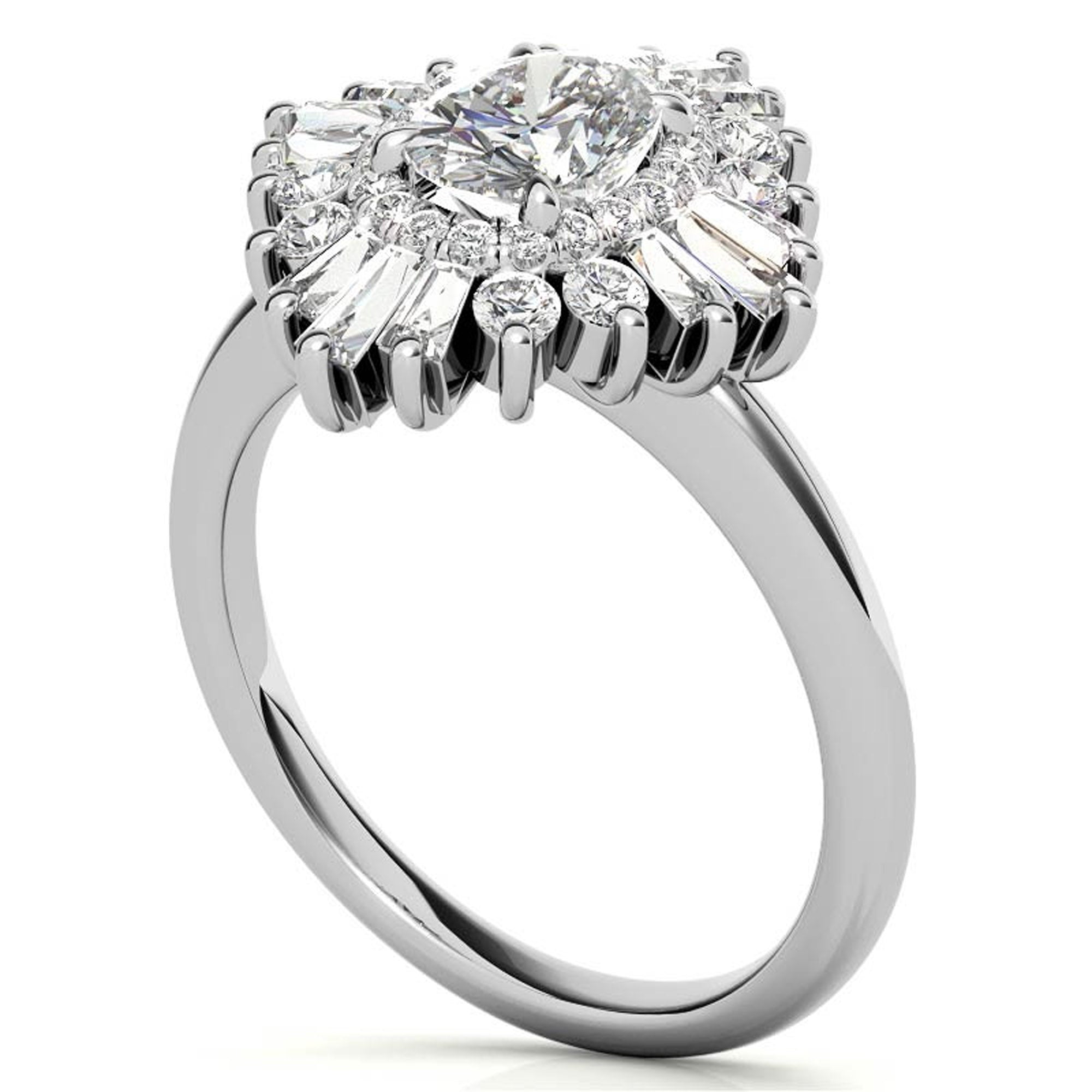 Stunning Adjustable Floral Halo Ring - White Gold Plated Sterling Silver Ring