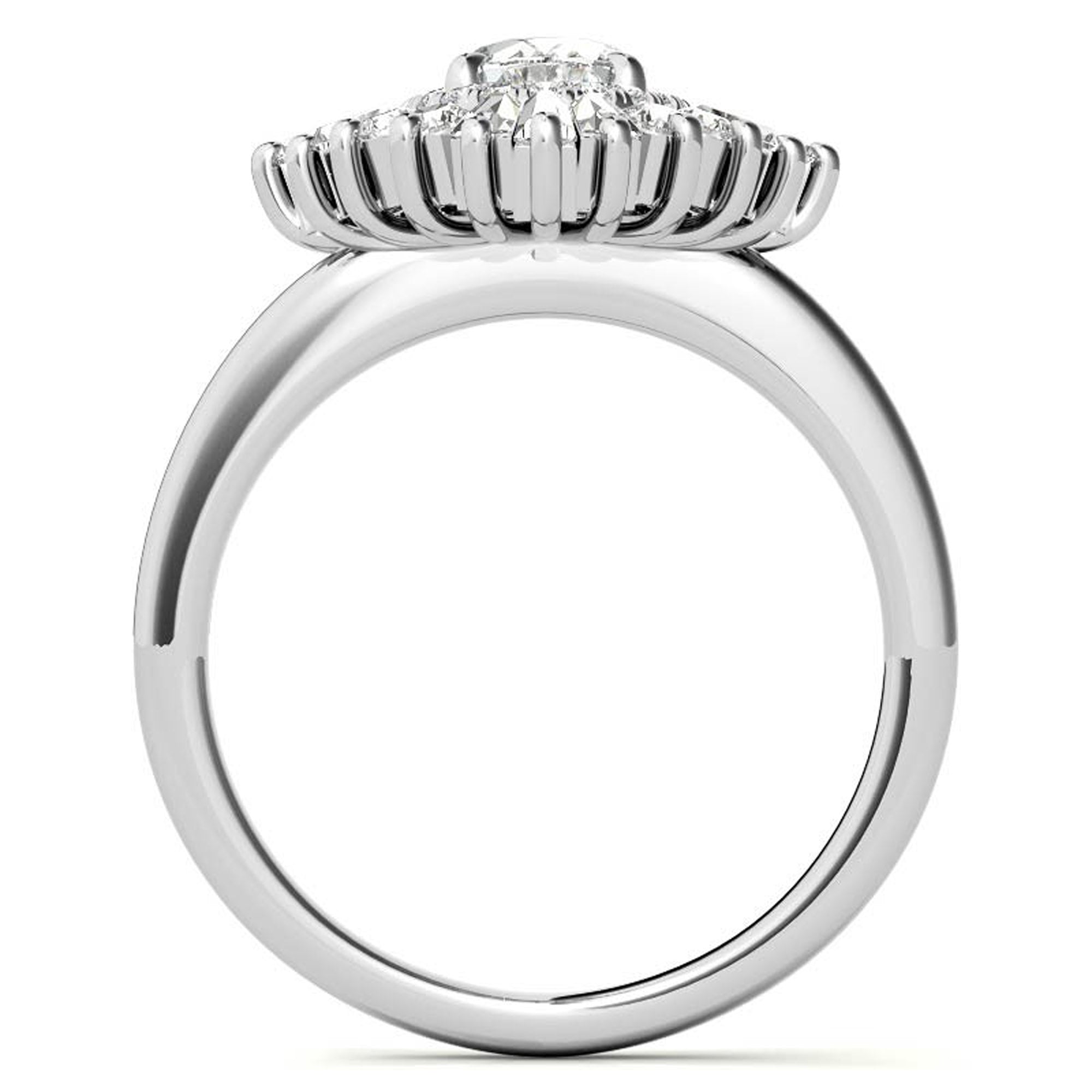 Stunning Adjustable Floral Halo Ring - White Gold Plated Sterling Silver Ring