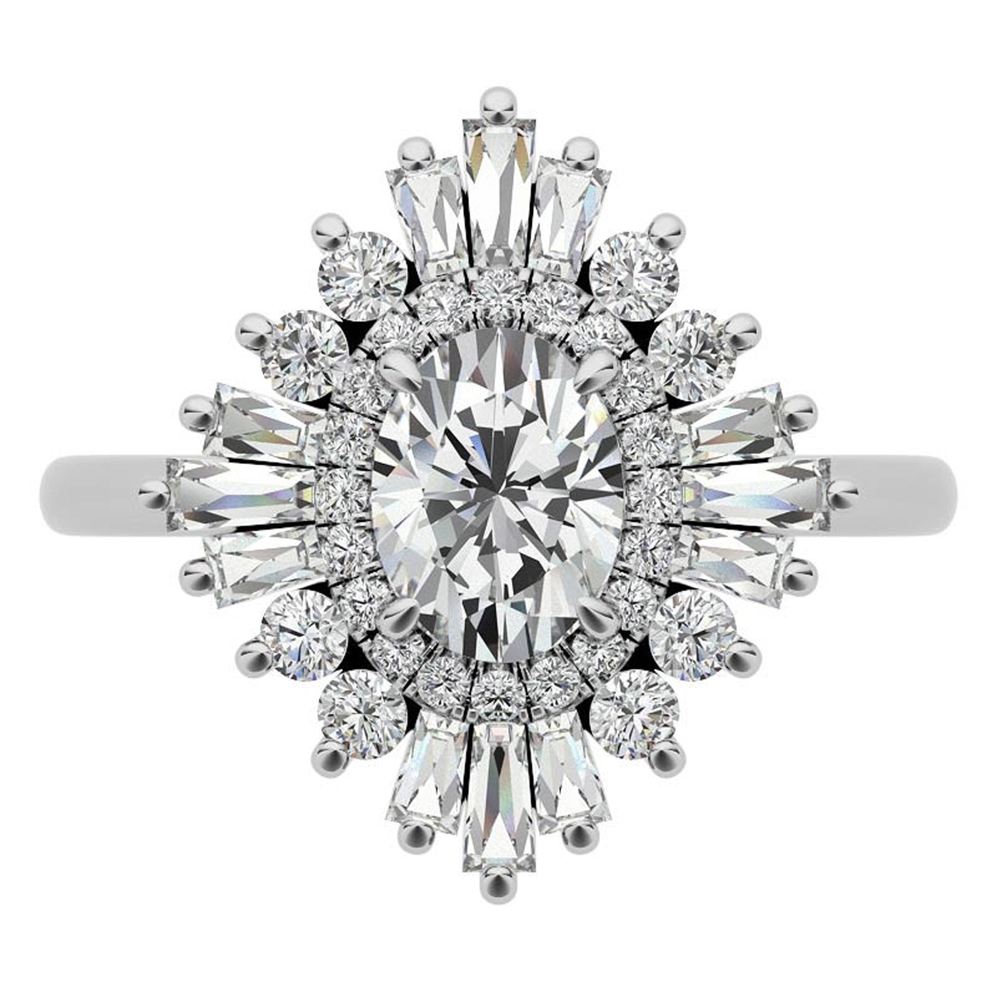 Stunning Adjustable Floral Halo Ring - White Gold Plated Sterling Silver Ring