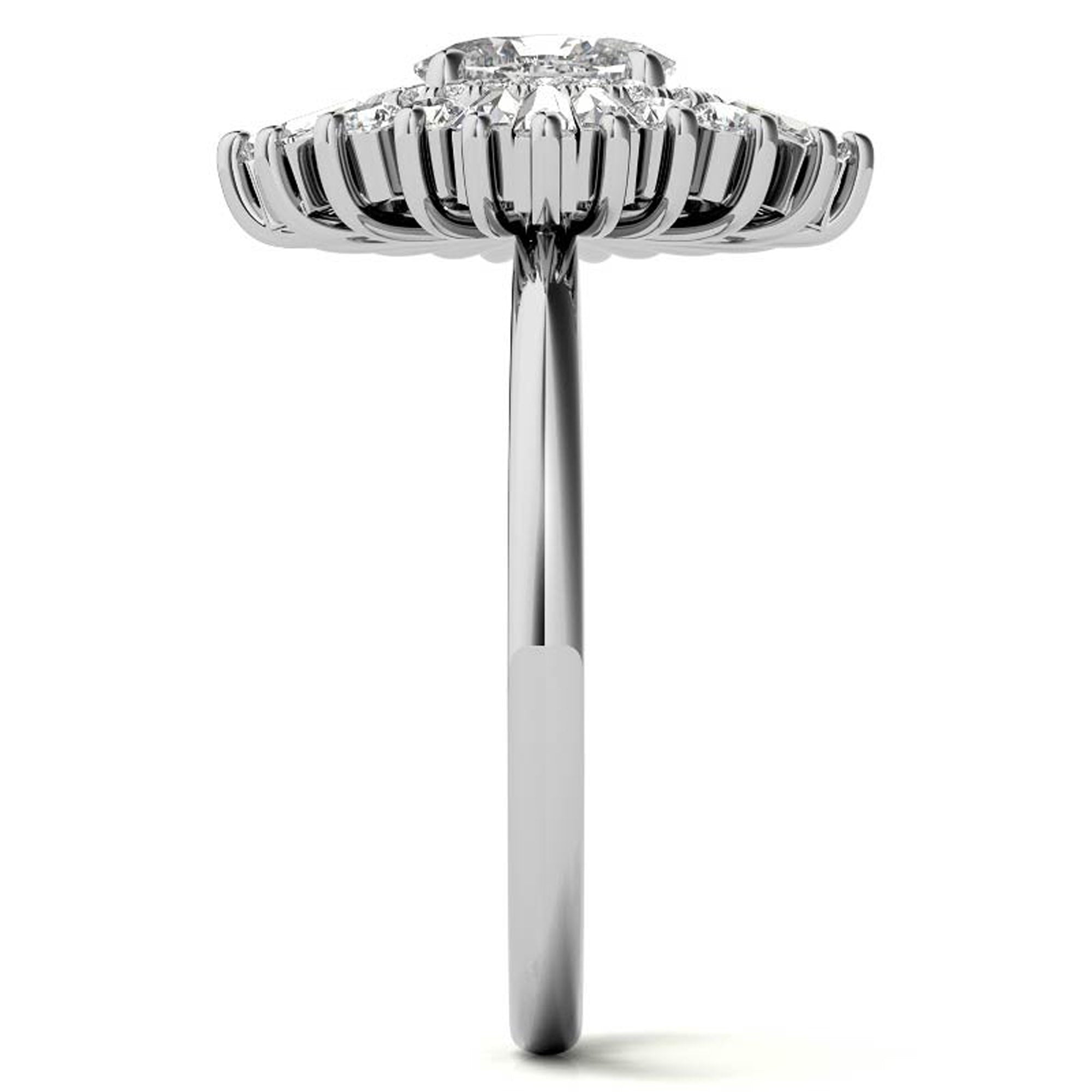 Stunning Adjustable Floral Halo Ring - White Gold Plated Sterling Silver Ring