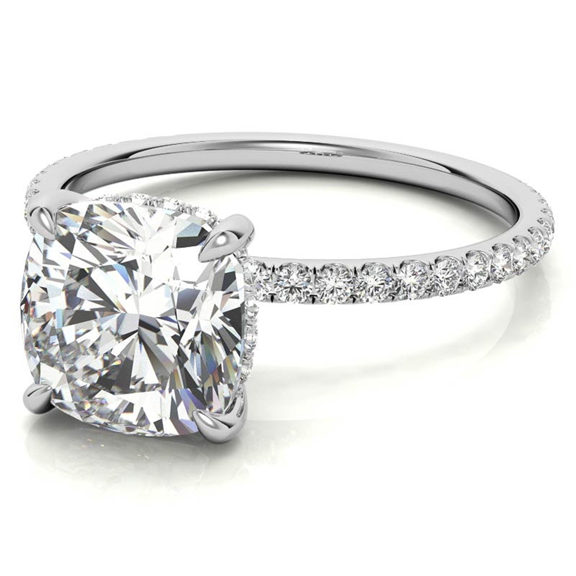 Sterling Silver Graceful Adjustable Cushion-Cut Solitaire White Gold Engagement Ring For Women