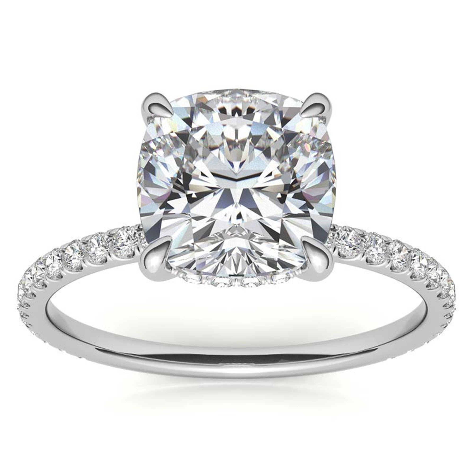 Sterling Silver Graceful Adjustable Cushion-Cut Solitaire White Gold Engagement Ring For Women