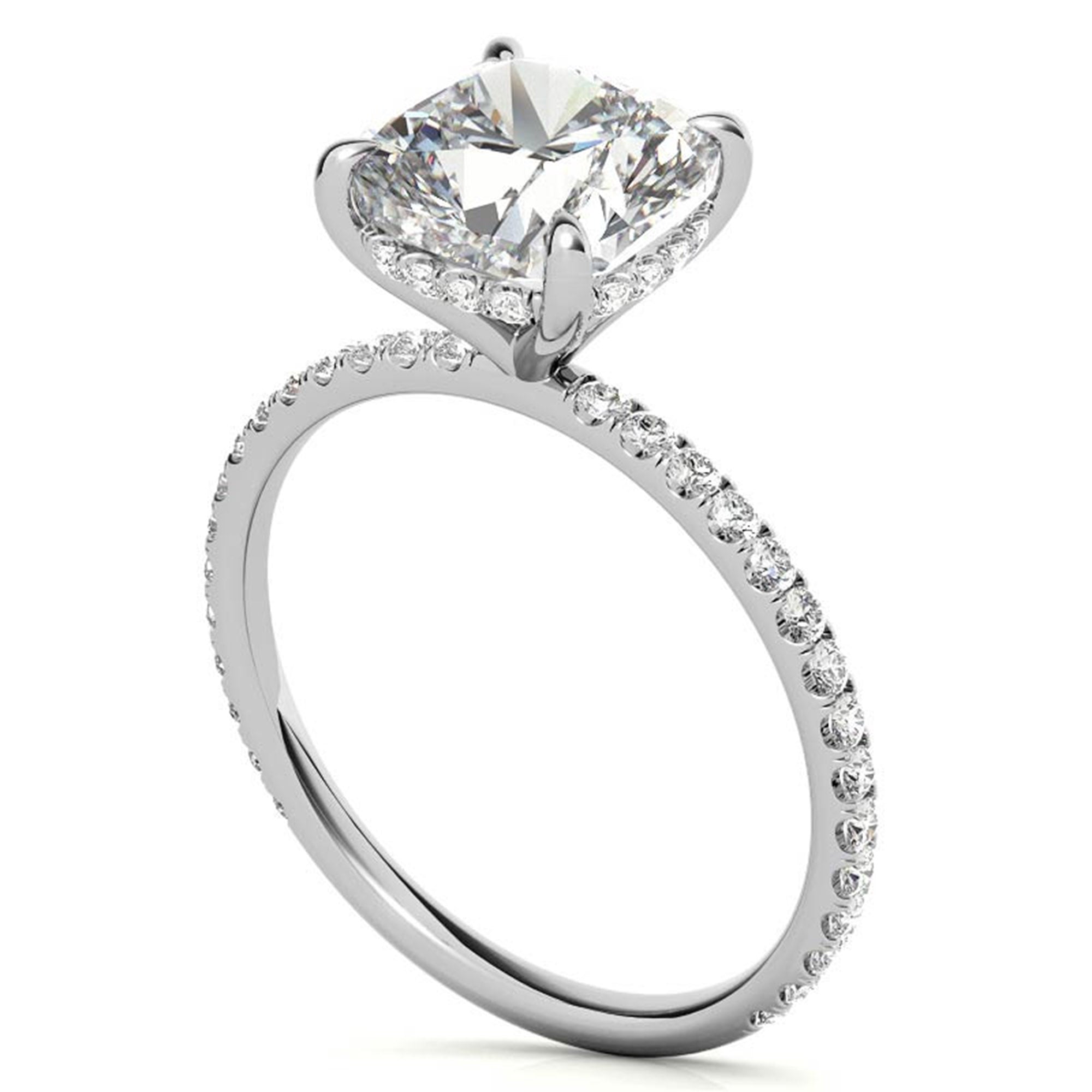 Sterling Silver Graceful Adjustable Cushion-Cut Solitaire White Gold Engagement Ring For Women