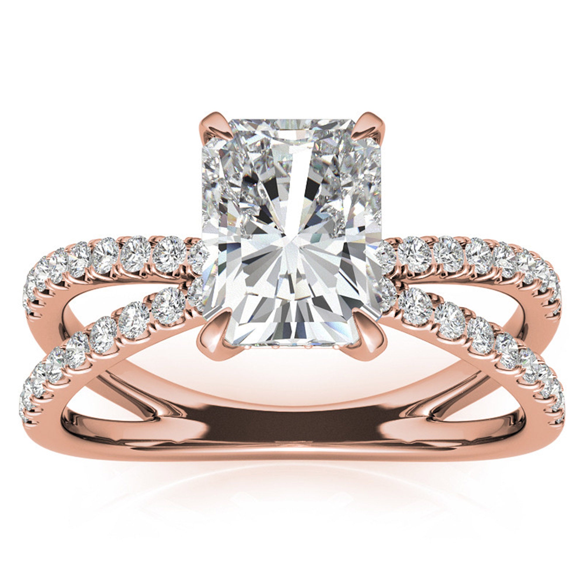 Adjustable Sterling Silver Radiant-Cut Rose Gold Split Shank Solitaire Ring – Perfect for Engagements