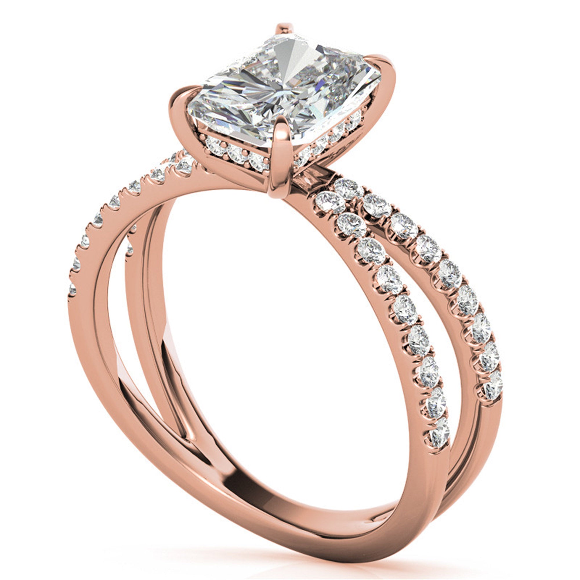 Adjustable Sterling Silver Radiant-Cut Rose Gold Split Shank Solitaire Ring – Perfect for Engagements