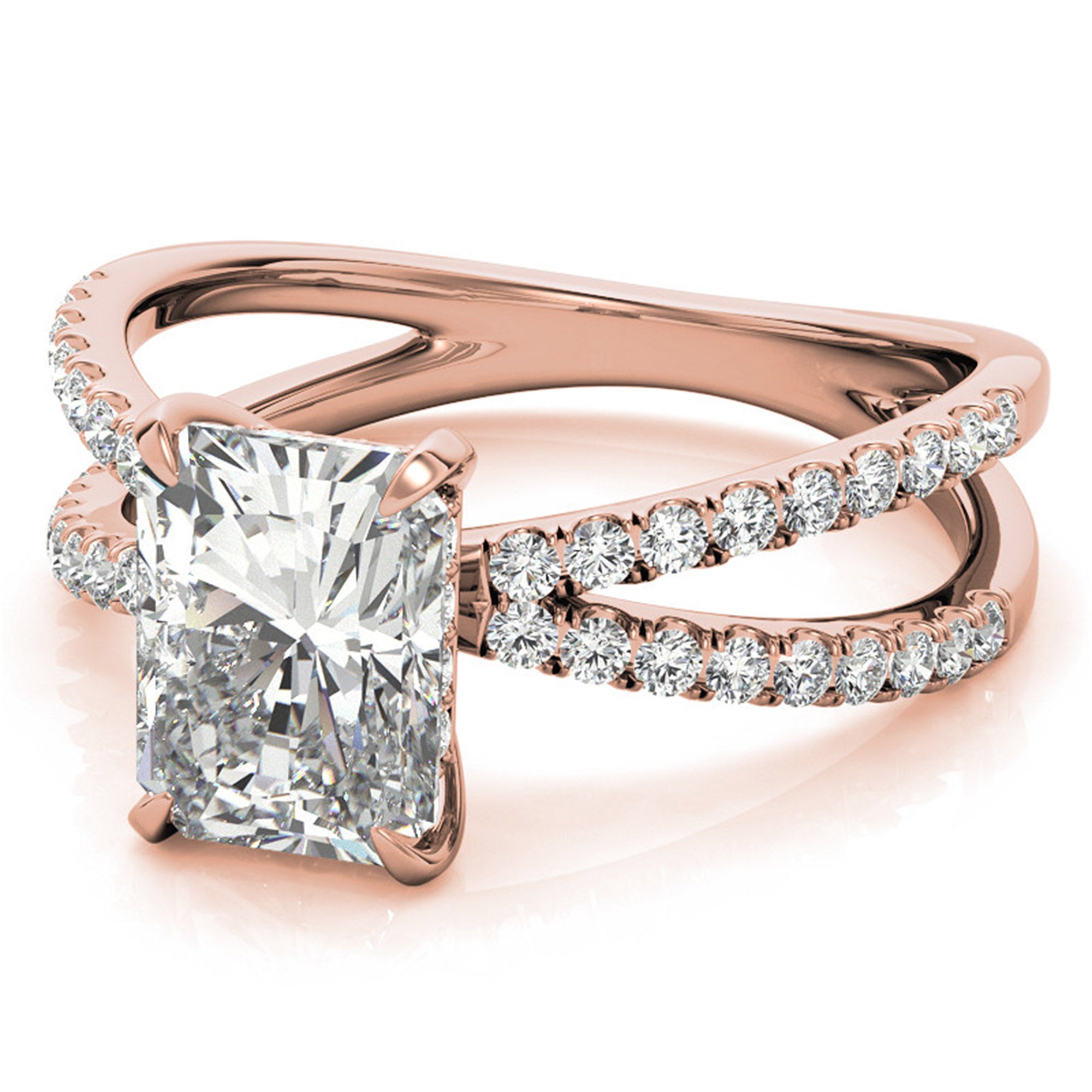 Adjustable Sterling Silver Radiant-Cut Rose Gold Split Shank Solitaire Ring – Perfect for Engagements