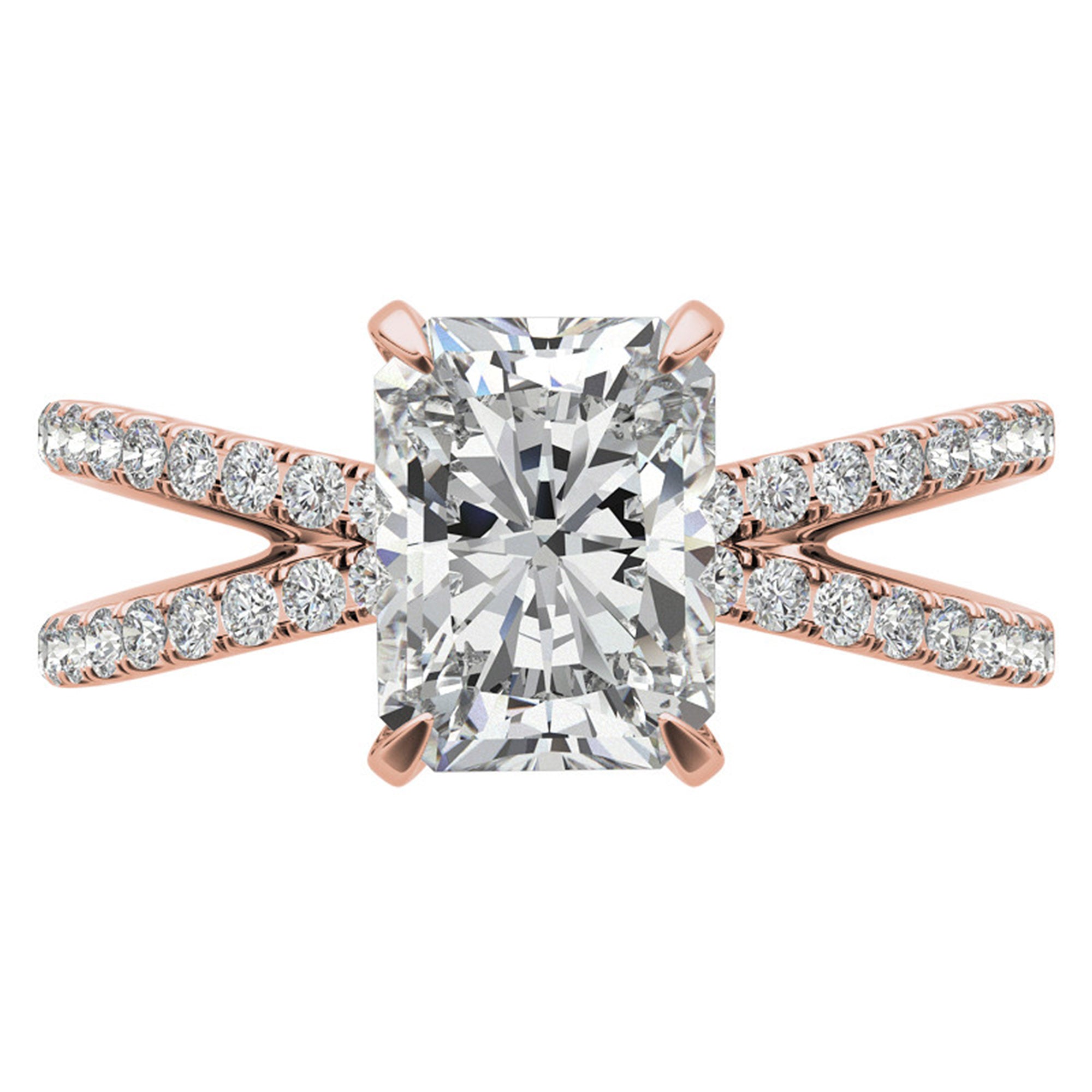 Adjustable Sterling Silver Radiant-Cut Rose Gold Split Shank Solitaire Ring – Perfect for Engagements