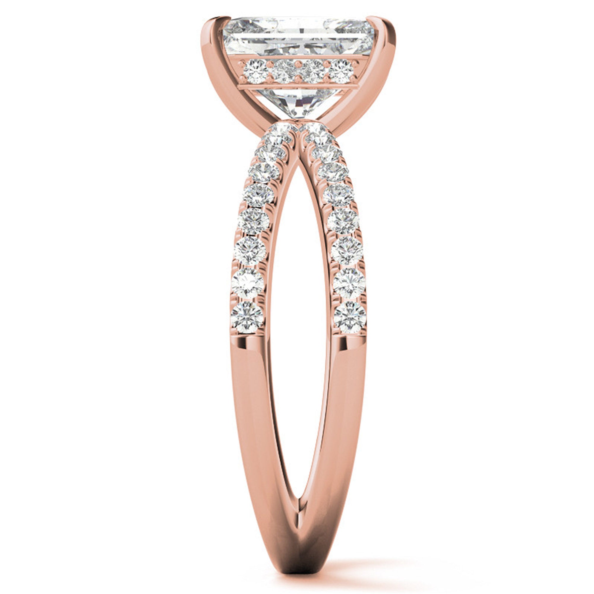 Adjustable Sterling Silver Radiant-Cut Rose Gold Split Shank Solitaire Ring – Perfect for Engagements
