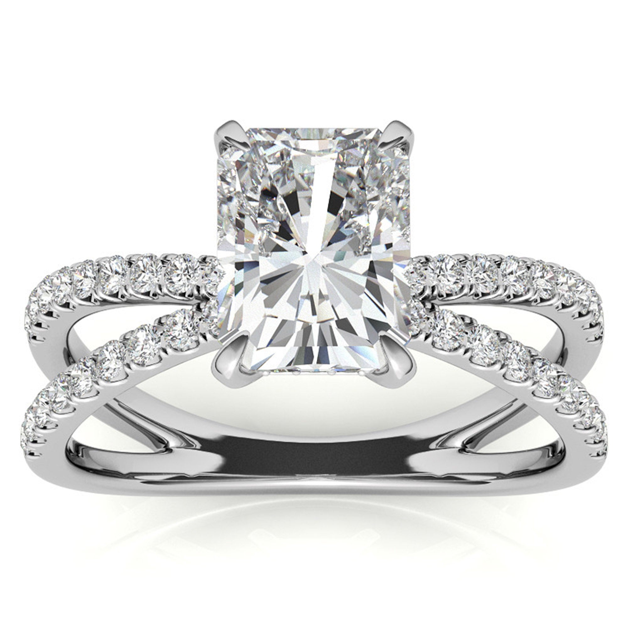 Adjustable Sterling Silver Radiant-Cut White Gold Split Shank Solitaire Ring – Perfect for Engagements