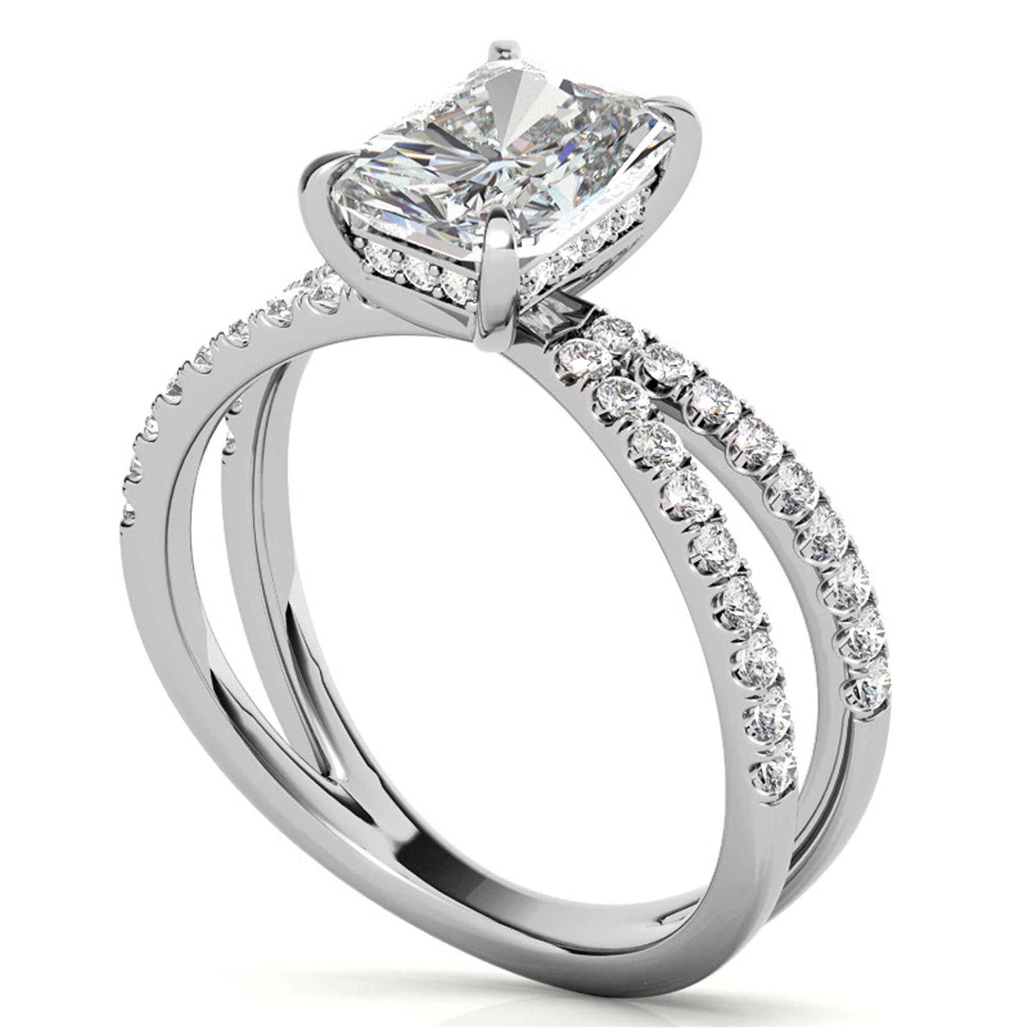 Adjustable Sterling Silver Radiant-Cut White Gold Split Shank Solitaire Ring – Perfect for Engagements