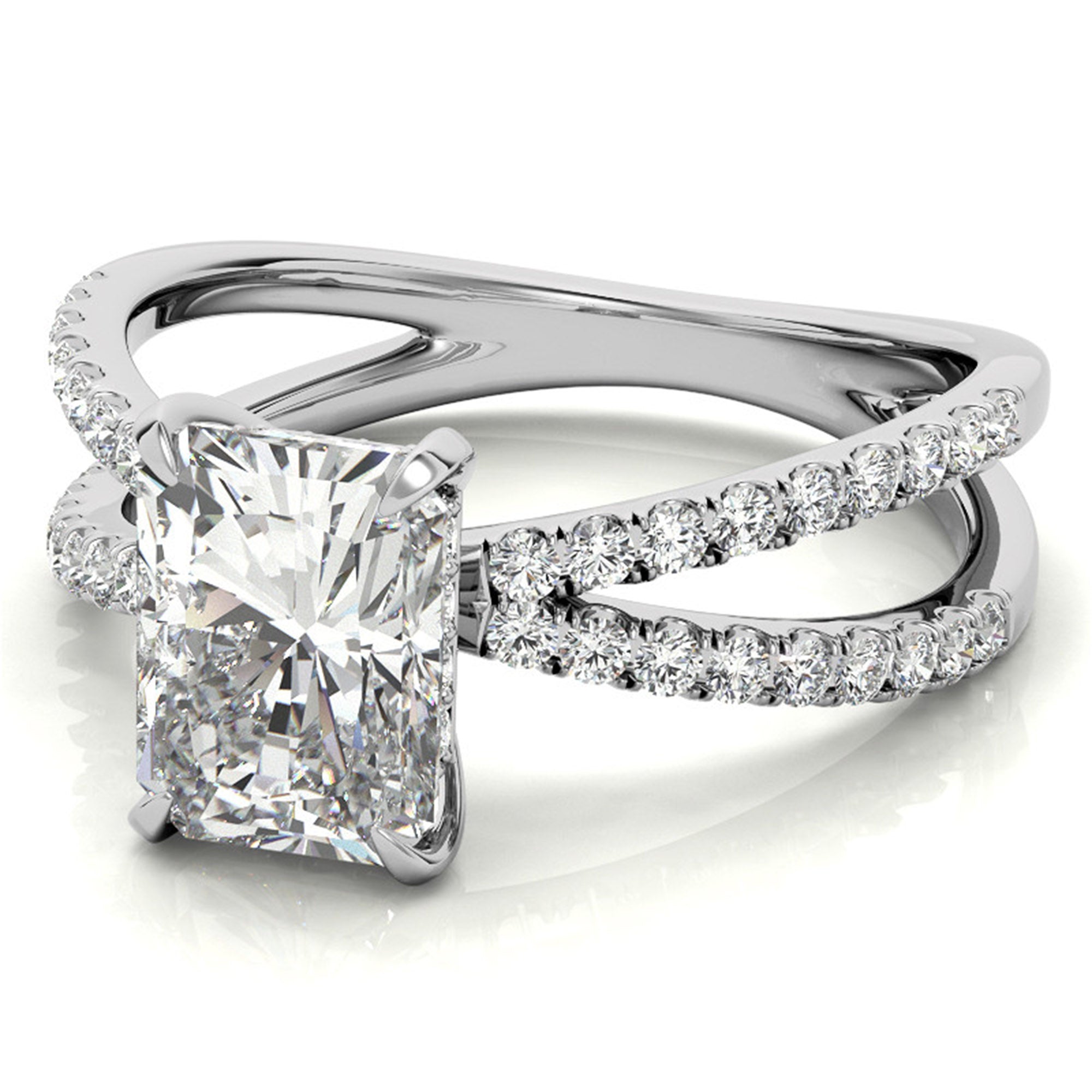 Adjustable Sterling Silver Radiant-Cut White Gold Split Shank Solitaire Ring – Perfect for Engagements