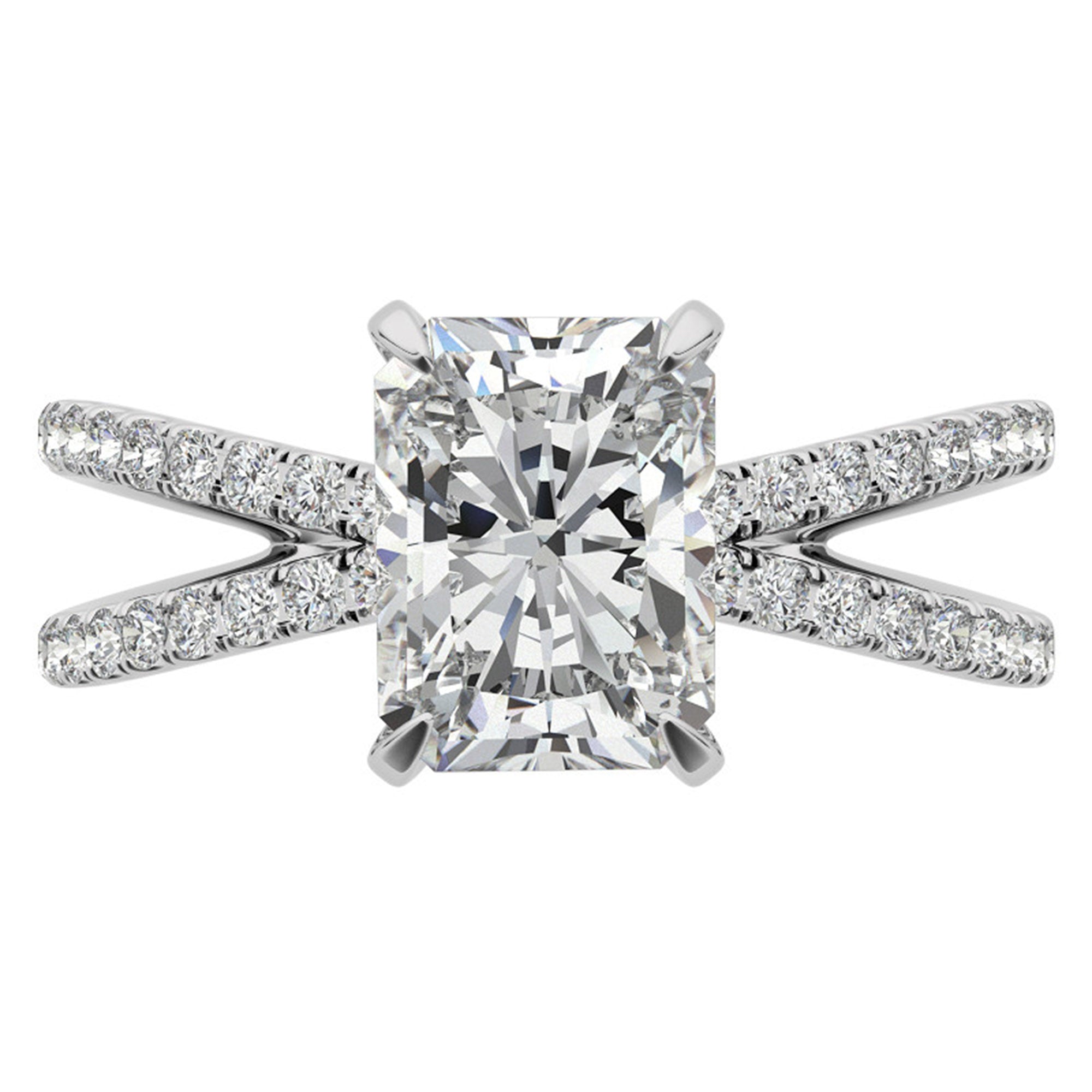 Adjustable Sterling Silver Radiant-Cut White Gold Split Shank Solitaire Ring – Perfect for Engagements