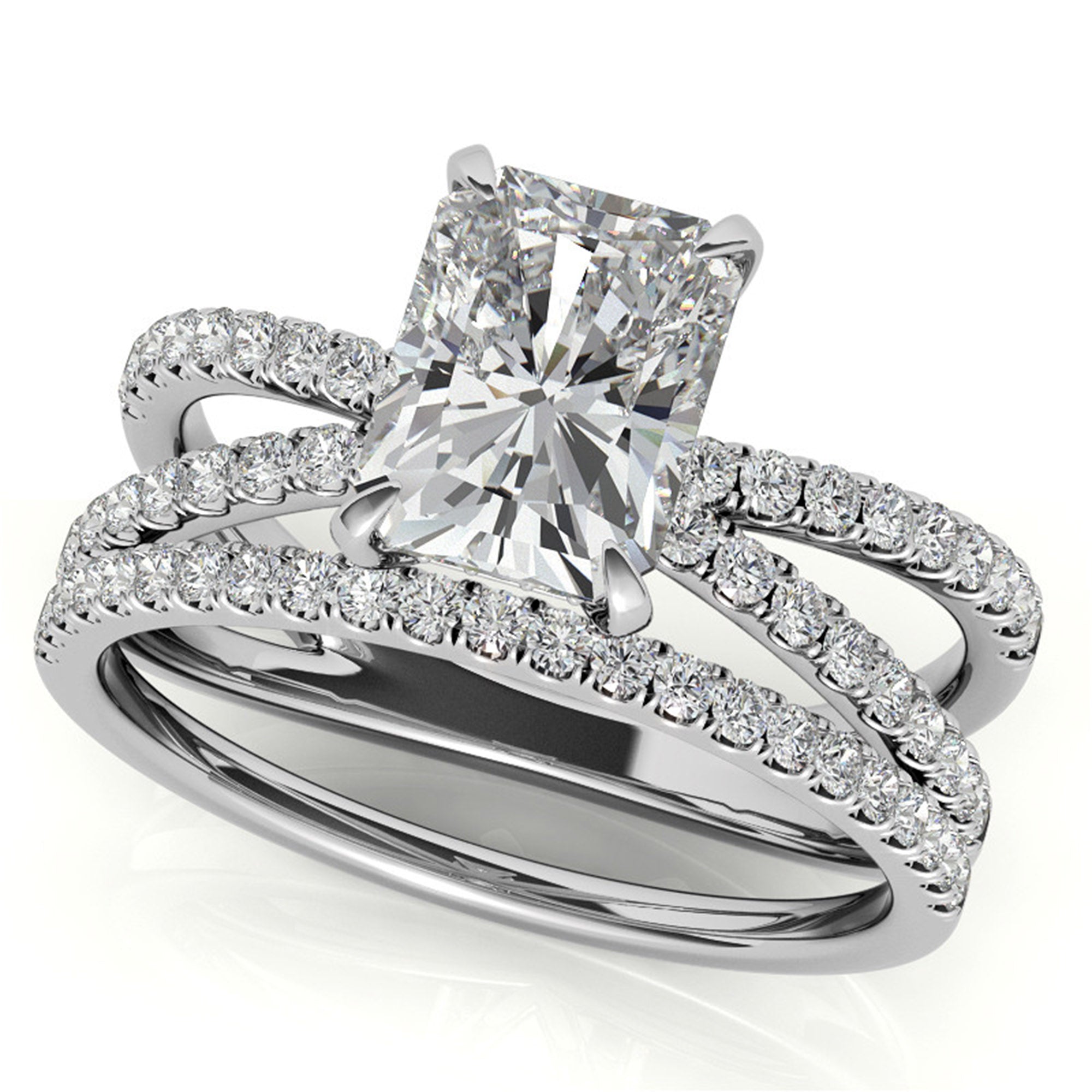 Adjustable Sterling Silver Radiant-Cut White Gold Split Shank Solitaire Ring – Perfect for Engagements