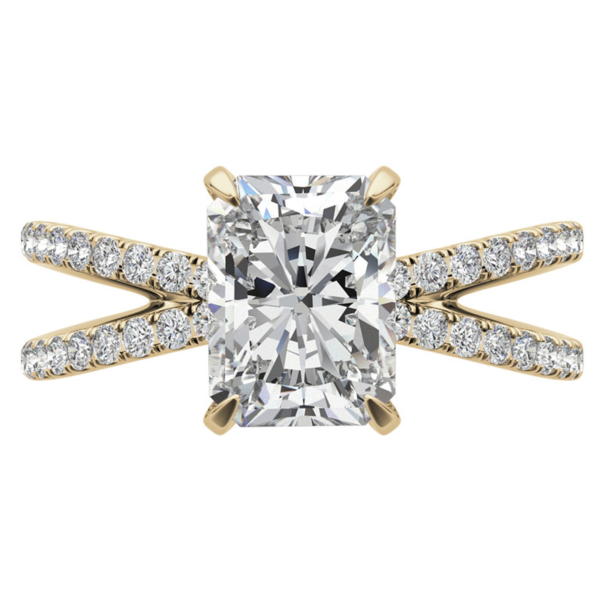 Adjustable Sterling Silver Radiant-Cut Yellow Gold Split Shank Solitaire Ring – Perfect for Engagements