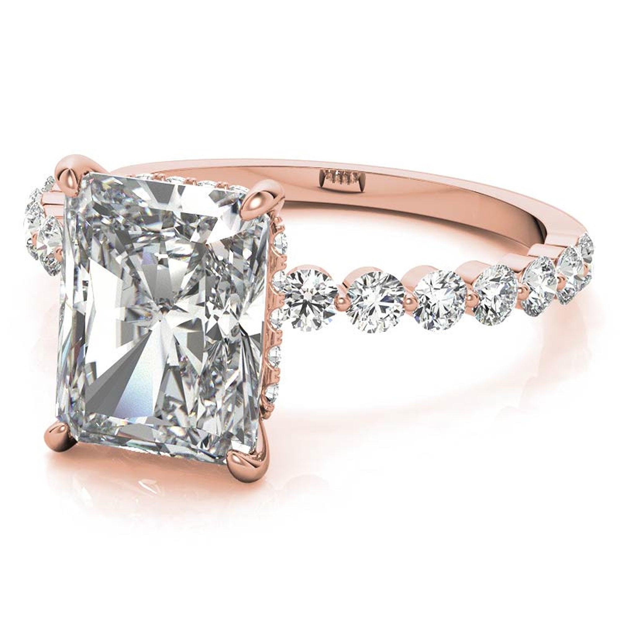 Adjustable Sterling Silver Elegant Rose Gold Radiant Cut Stone & Pave Accents Ring For Women