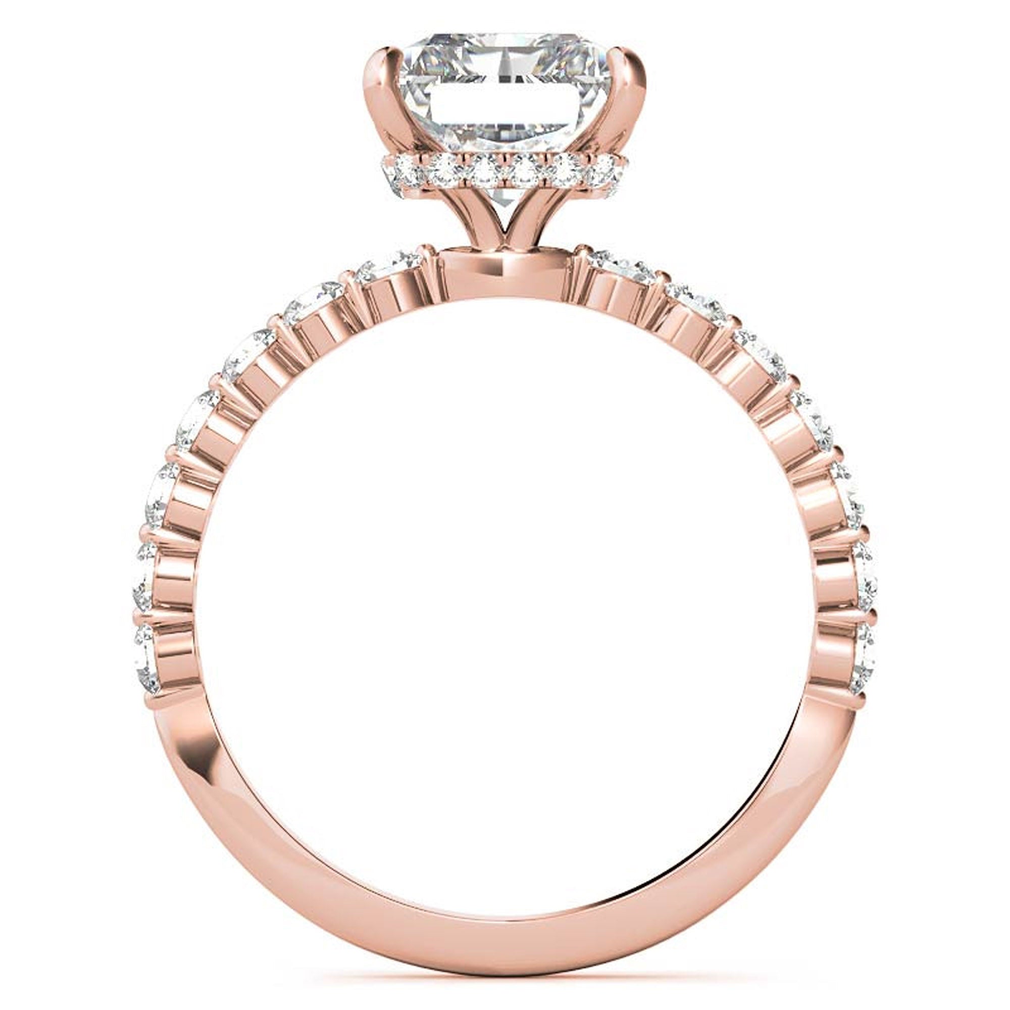 Adjustable Sterling Silver Elegant Rose Gold Radiant Cut Stone & Pave Accents Ring For Women