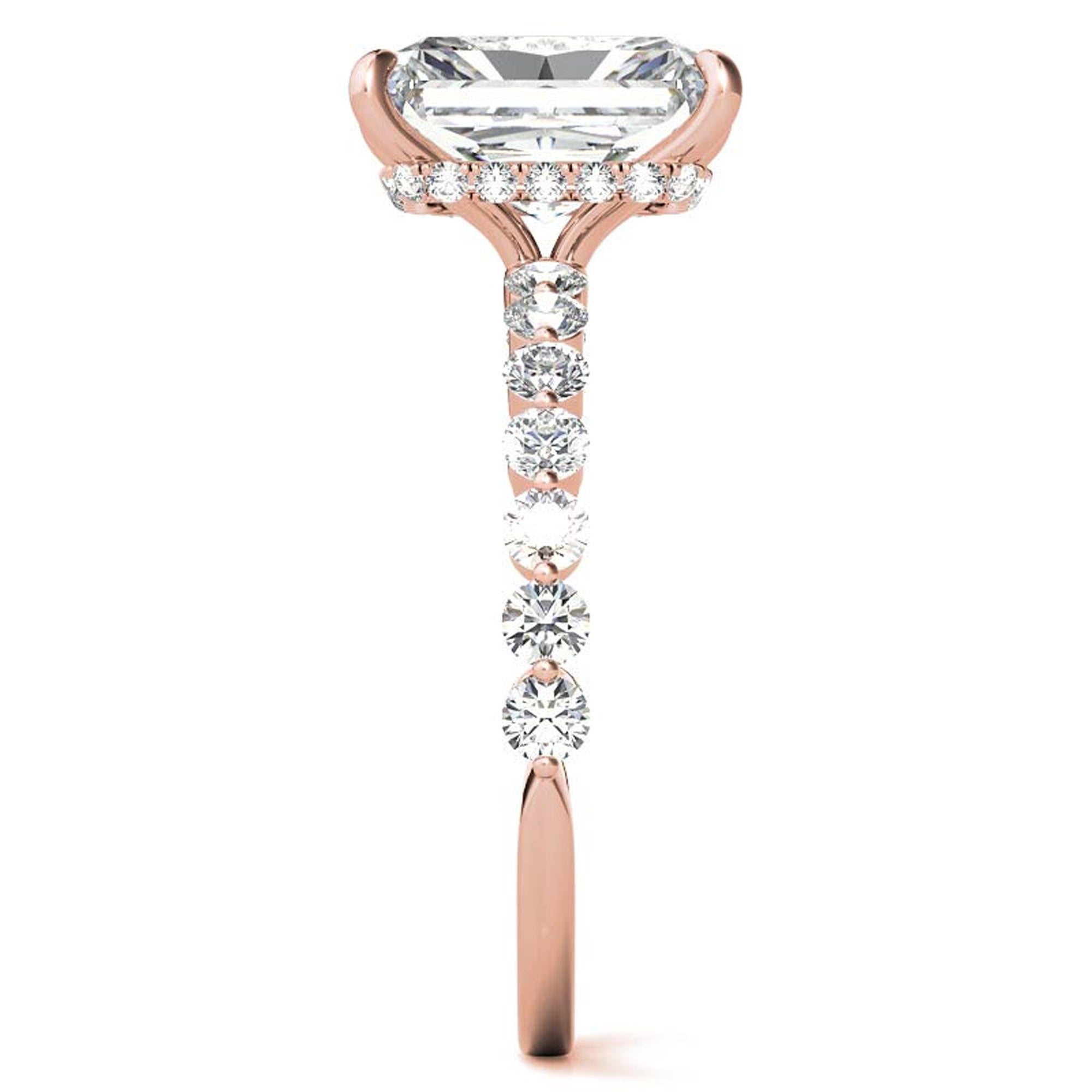 Adjustable Sterling Silver Elegant Rose Gold Radiant Cut Stone & Pave Accents Ring For Women