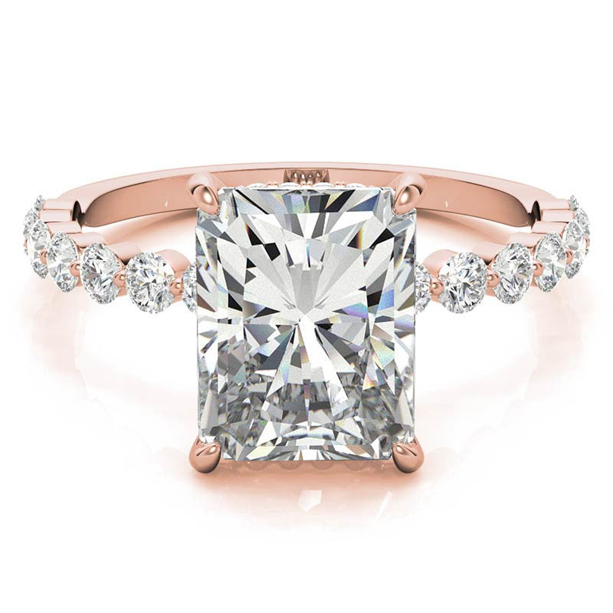 Adjustable Sterling Silver Elegant Rose Gold Radiant Cut Stone & Pave Accents Ring For Women