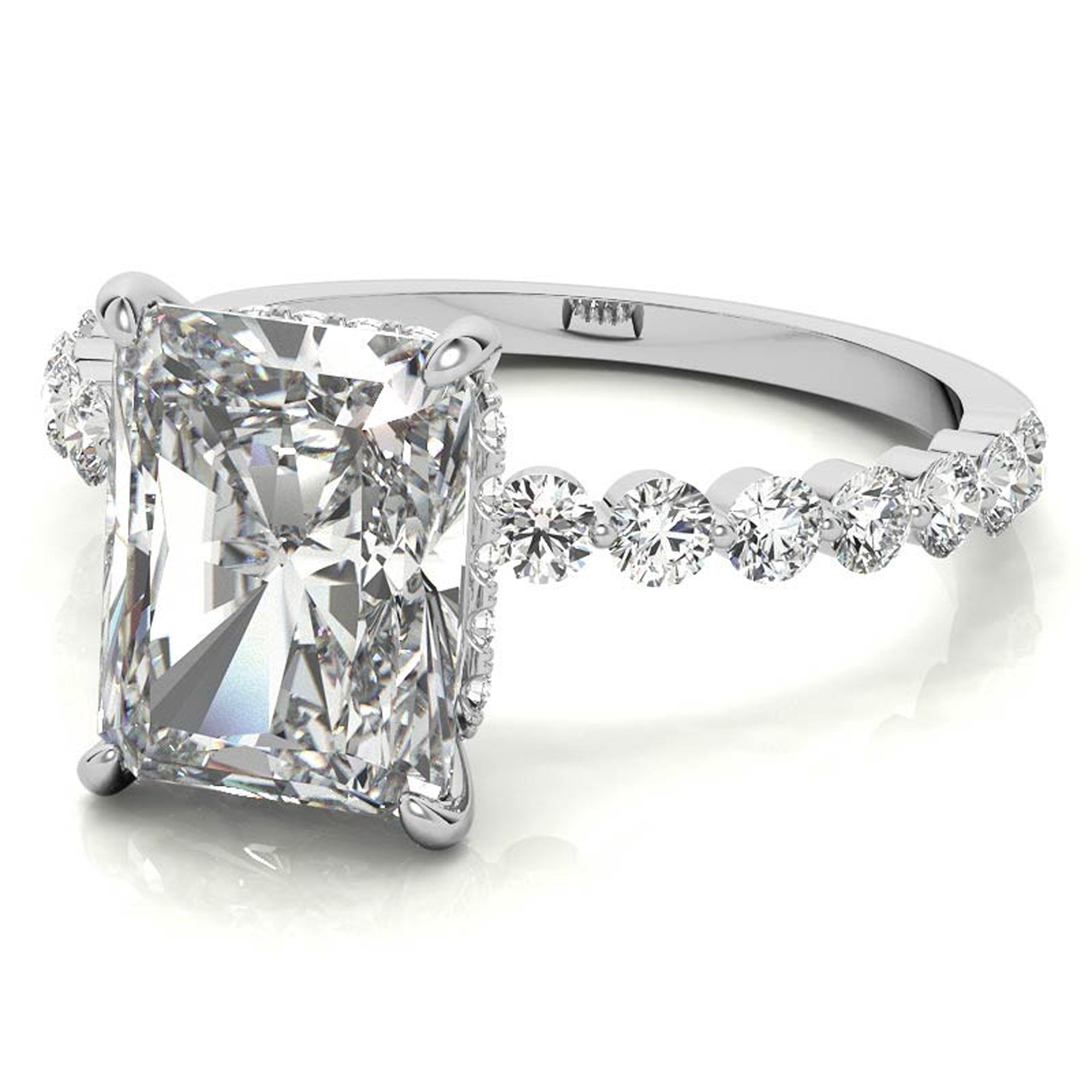 Adjustable Sterling Silver Elegant White Gold Radiant Cut Stone & Pave Accents For Women