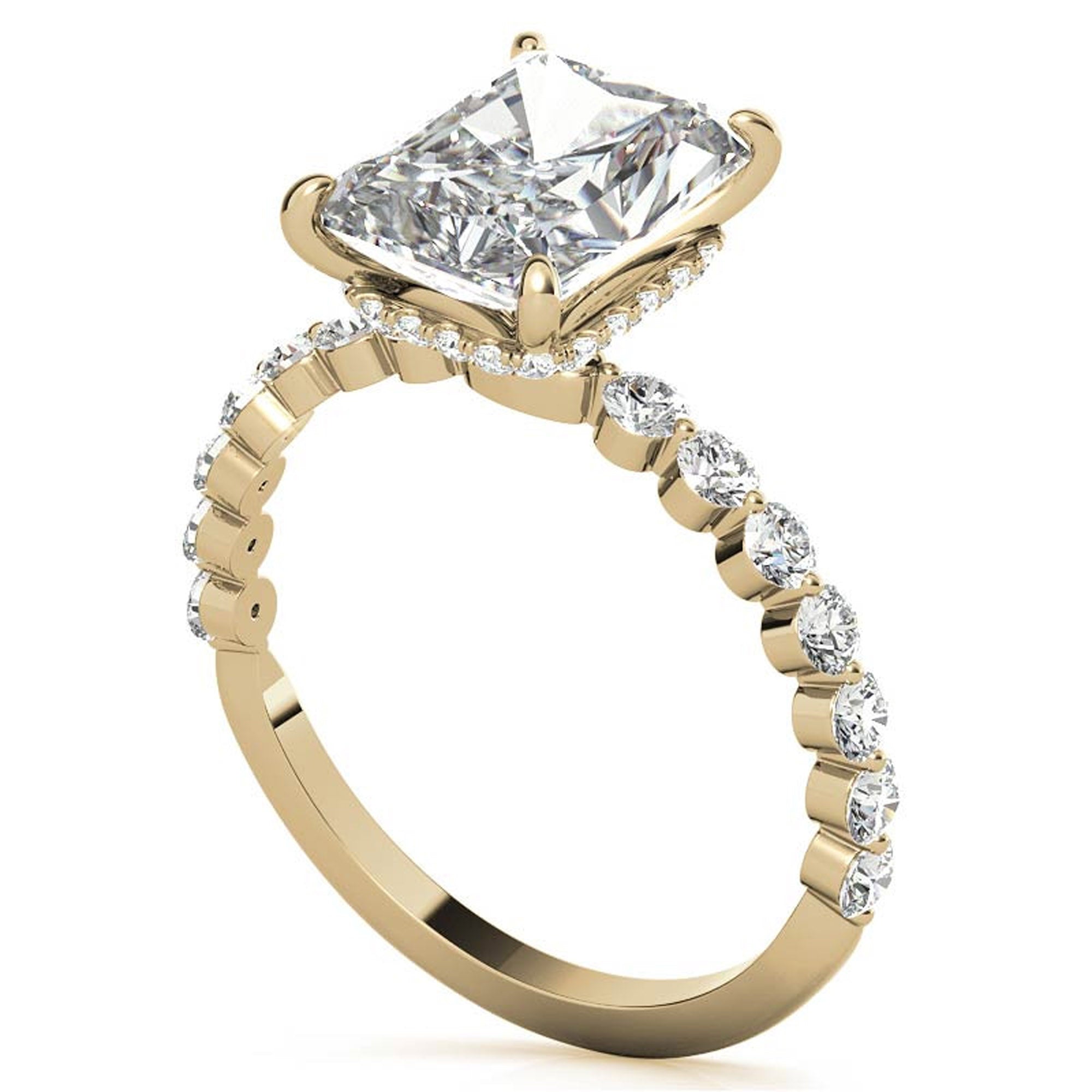 Adjustable Sterling Silver Elegant Yellow Gold Radiant Cut Stone & Pave Accents Ring For Women