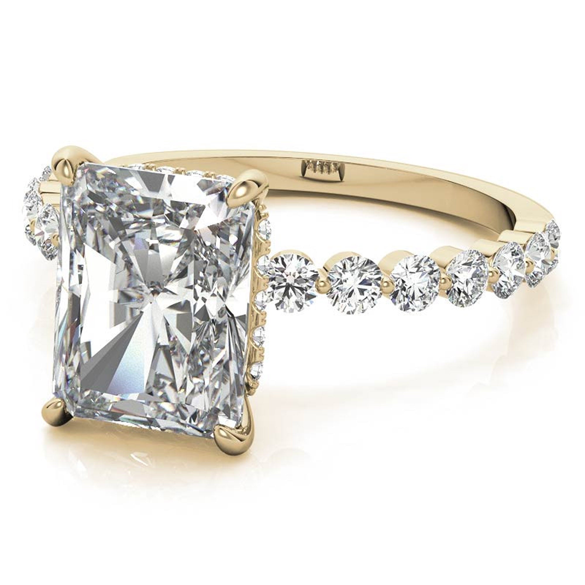 Adjustable Sterling Silver Elegant Yellow Gold Radiant Cut Stone & Pave Accents Ring For Women