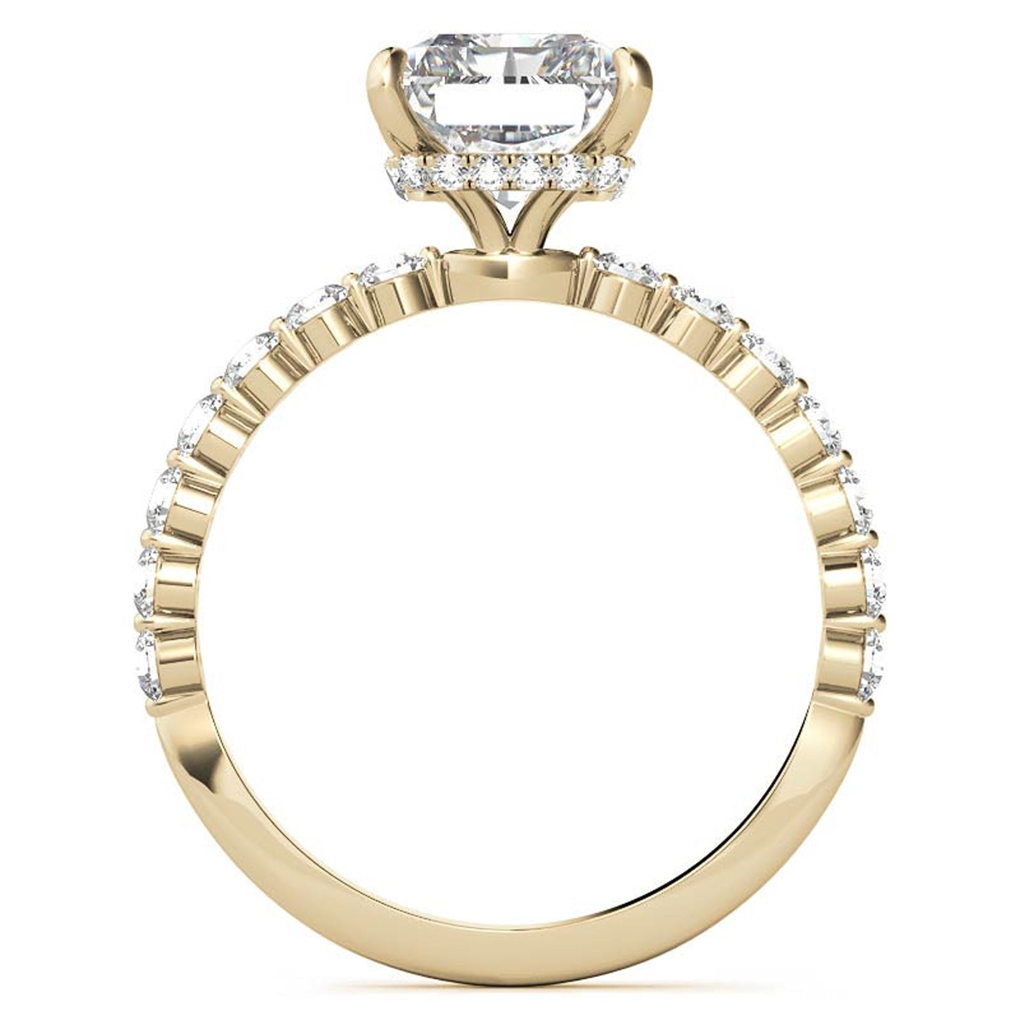 Adjustable Sterling Silver Elegant Yellow Gold Radiant Cut Stone & Pave Accents Ring For Women
