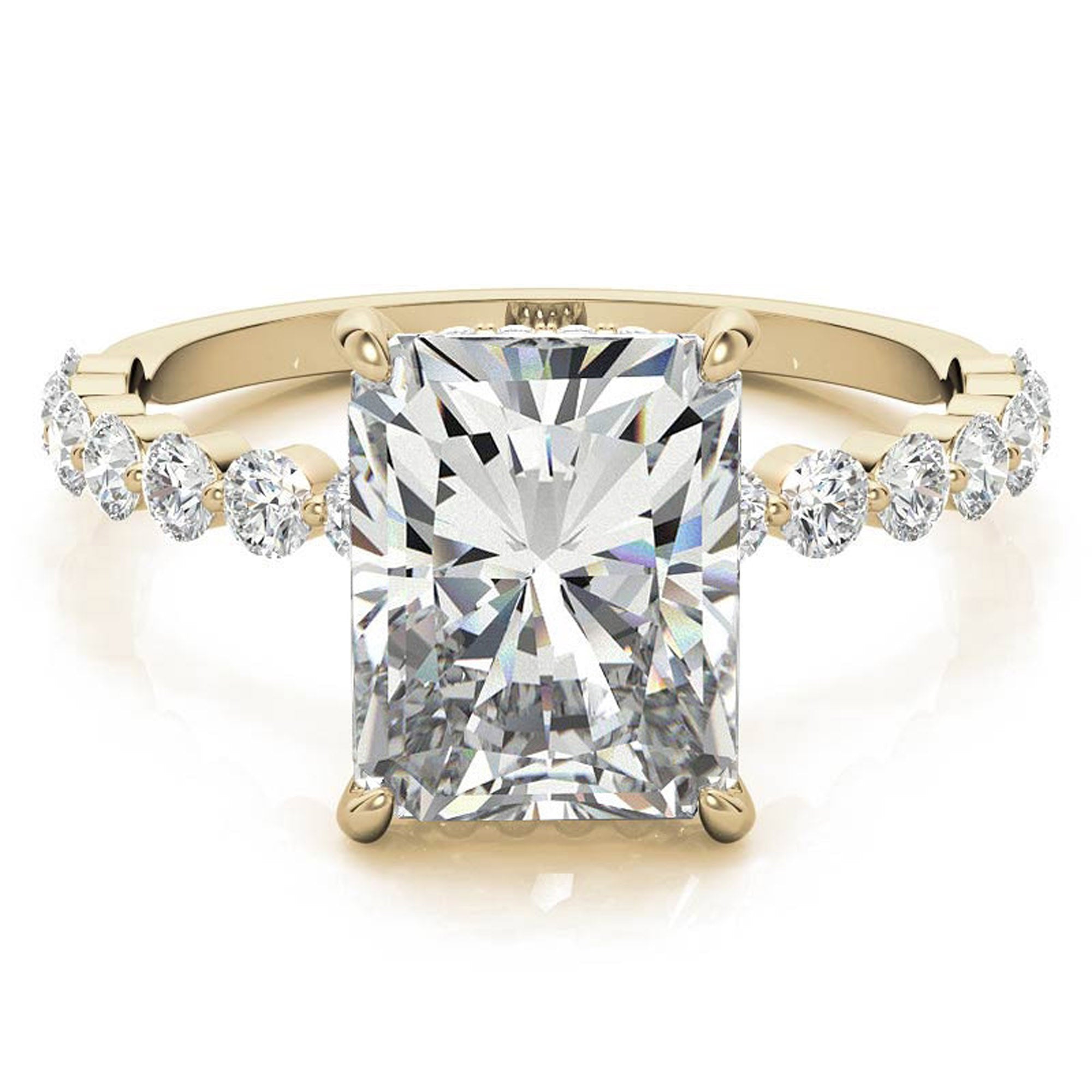 Adjustable Sterling Silver Elegant Yellow Gold Radiant Cut Stone & Pave Accents Ring For Women