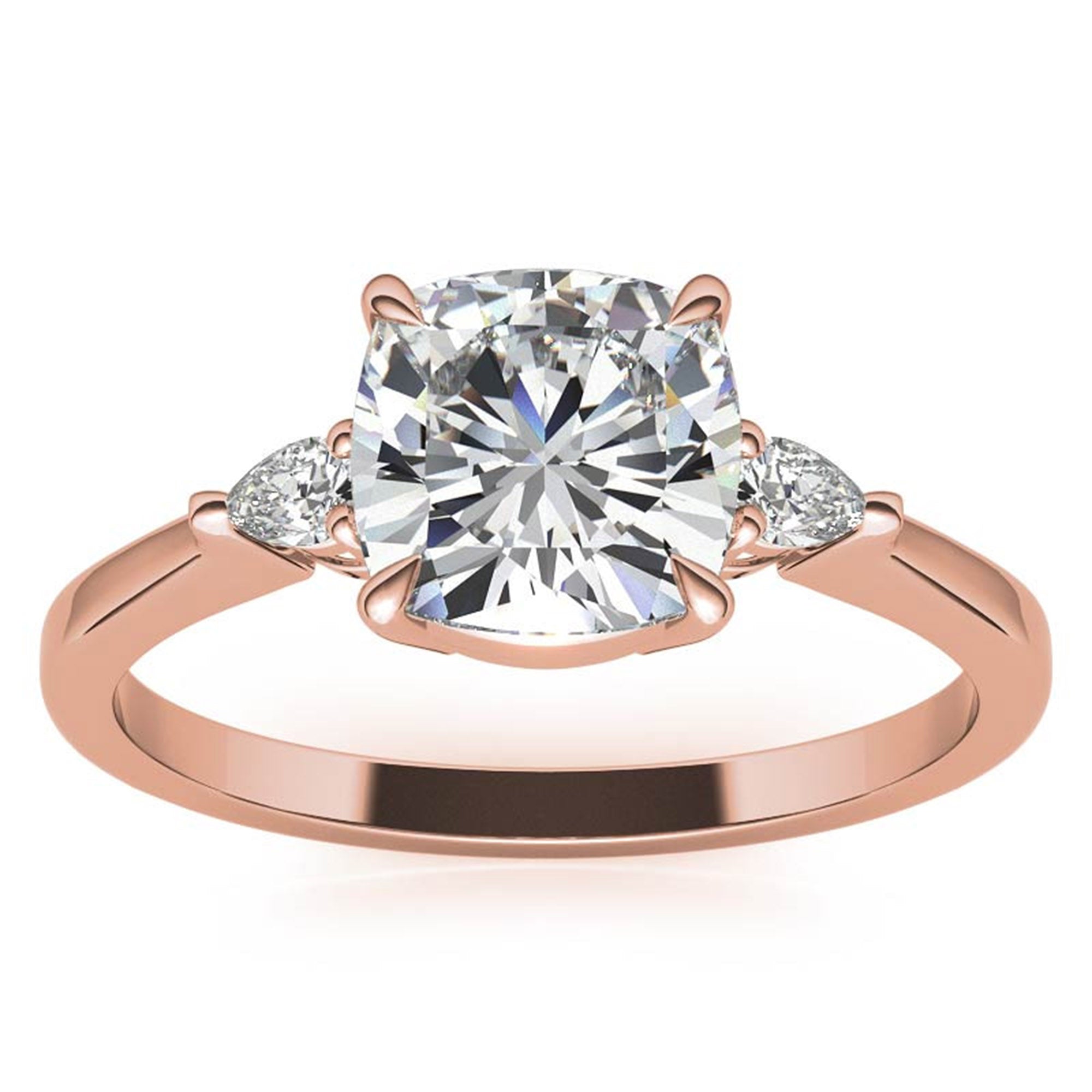 Sterling Silver Cushion-Cut With Two Pear-Shaped  Adjustable Engagement Rose Gold Ring For Woman