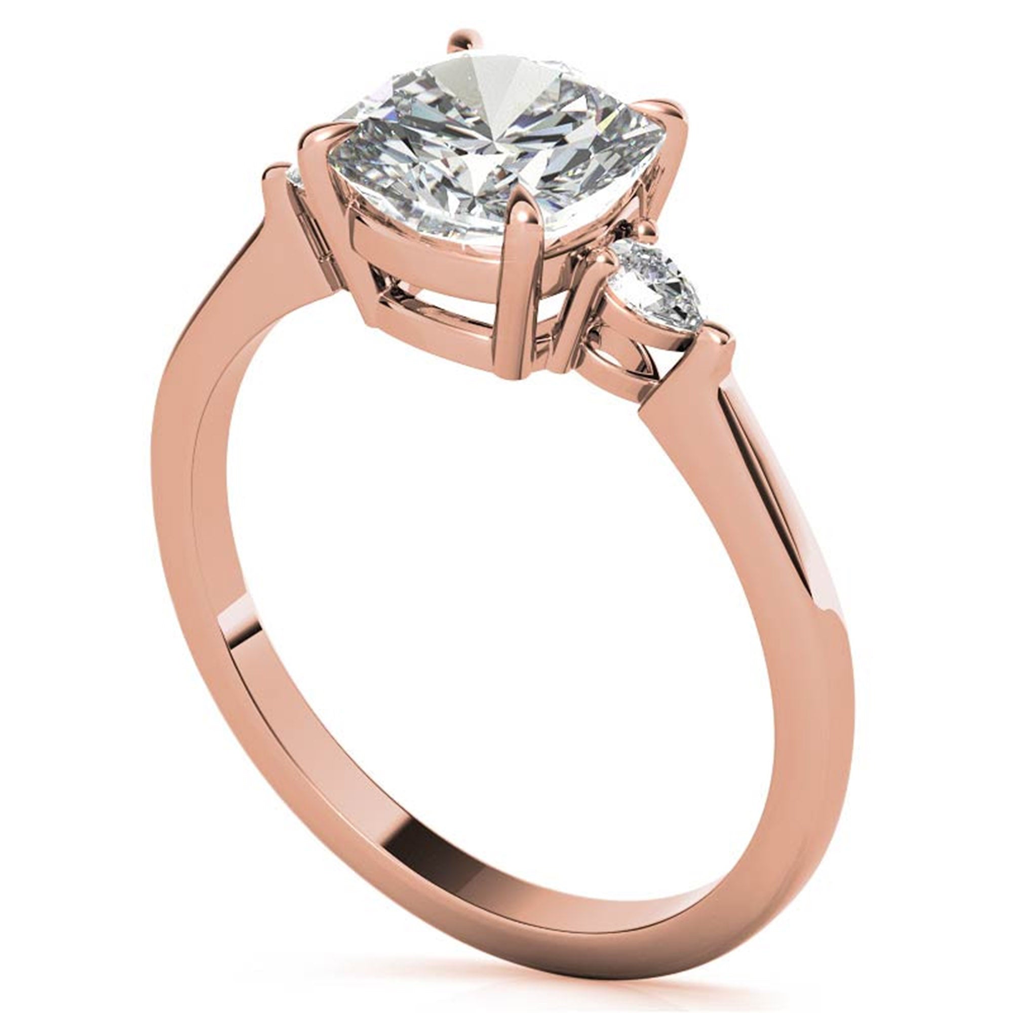 Sterling Silver Cushion-Cut With Two Pear-Shaped  Adjustable Engagement Rose Gold Ring For Woman