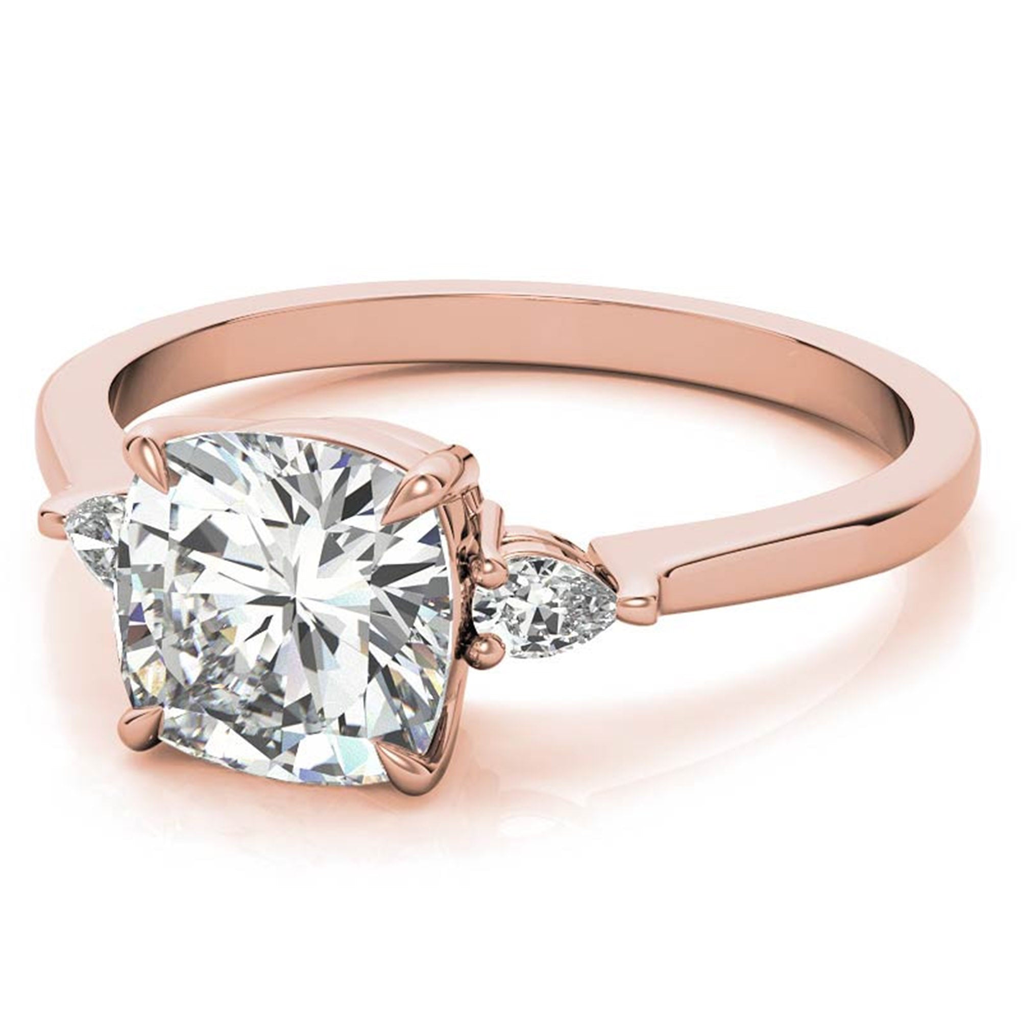 Sterling Silver Cushion-Cut With Two Pear-Shaped  Adjustable Engagement Rose Gold Ring For Woman