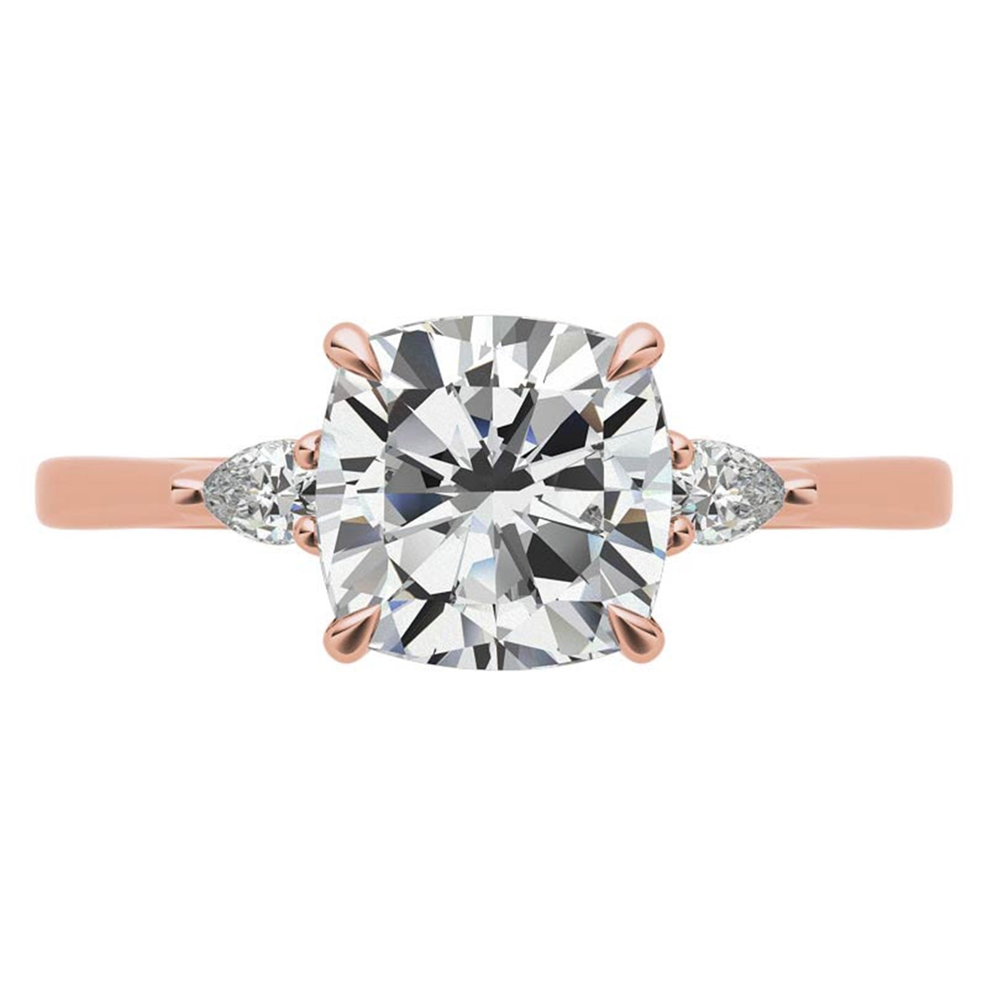 Sterling Silver Cushion-Cut With Two Pear-Shaped  Adjustable Engagement Rose Gold Ring For Woman