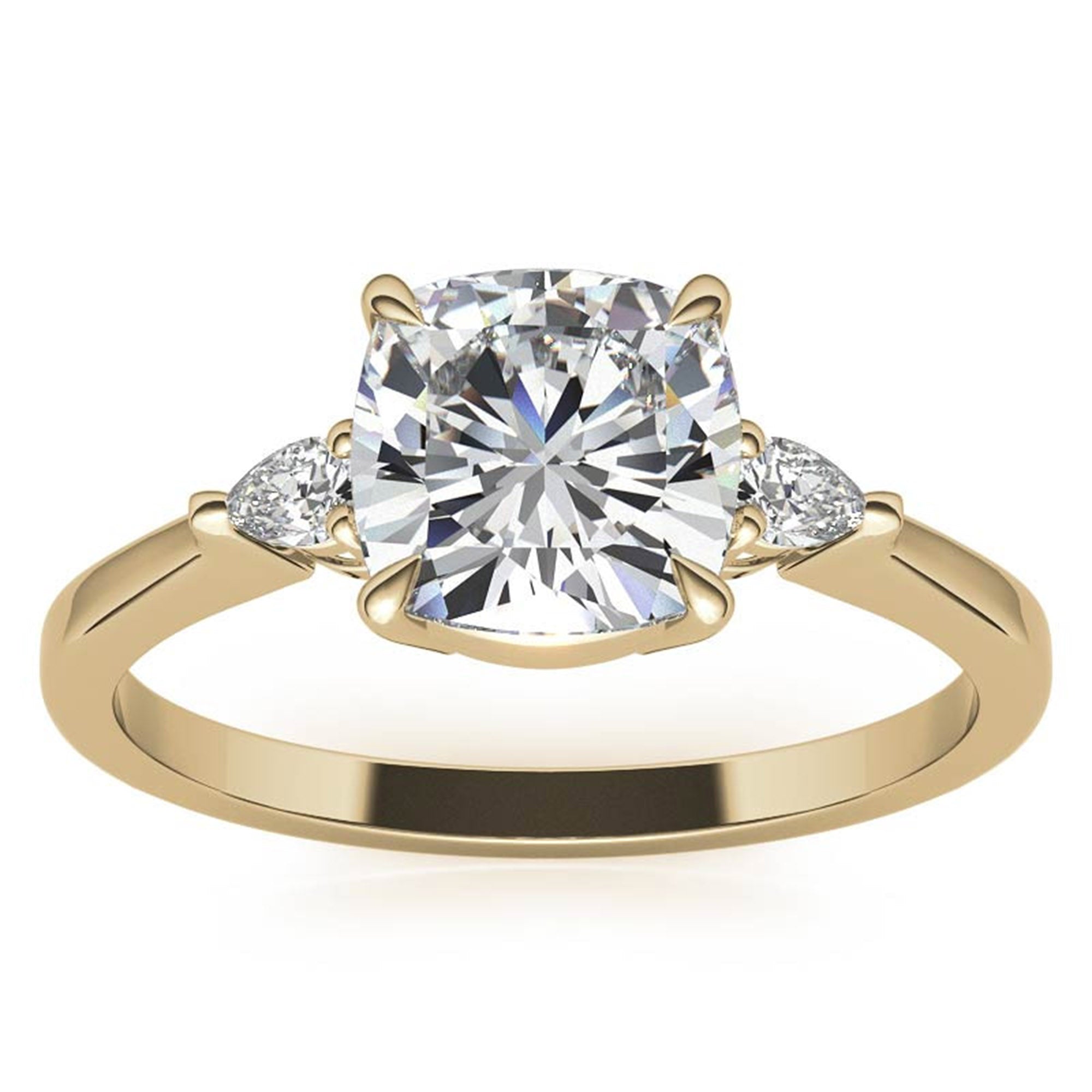Sterling Silver Cushion-Cut With Two Pear-Shaped Adjustable Engagement Yellow Gold Ring For Woman