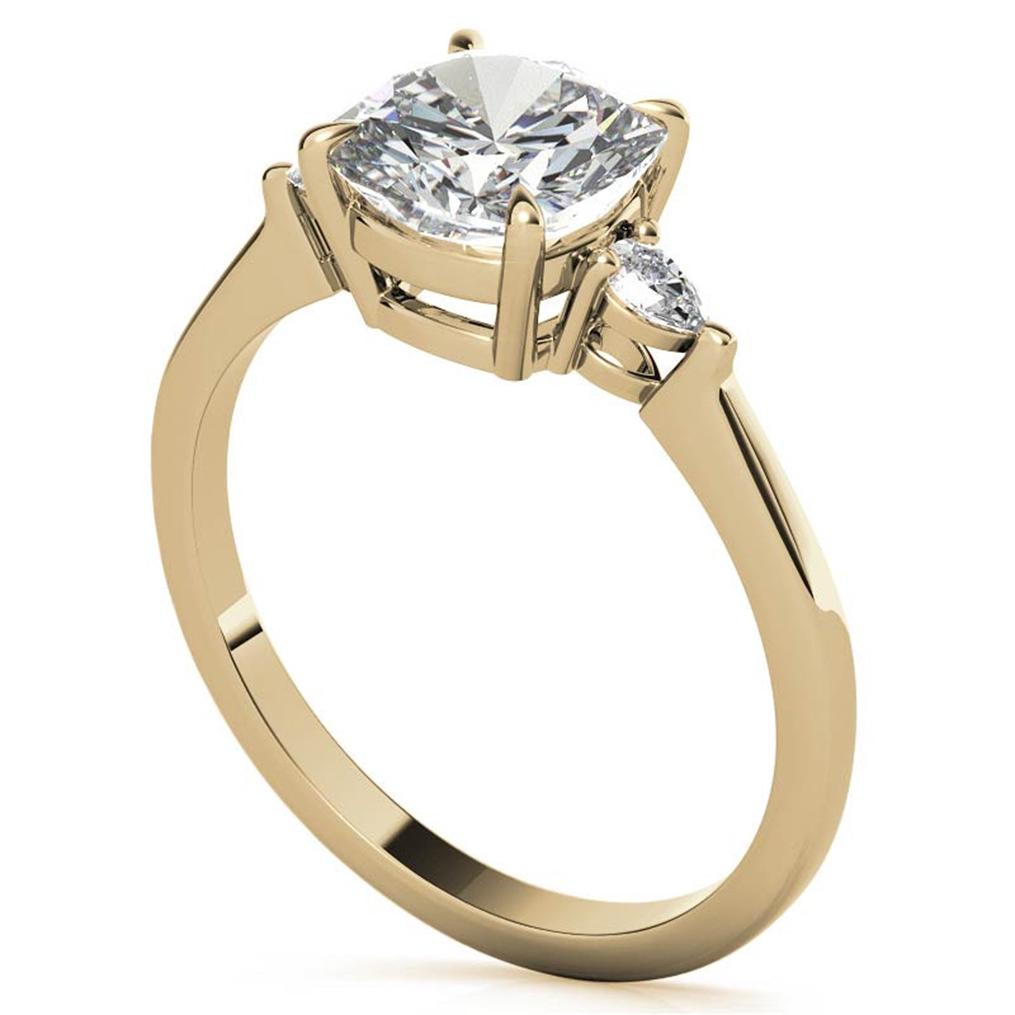 Sterling Silver Cushion-Cut With Two Pear-Shaped Adjustable Engagement Yellow Gold Ring For Woman