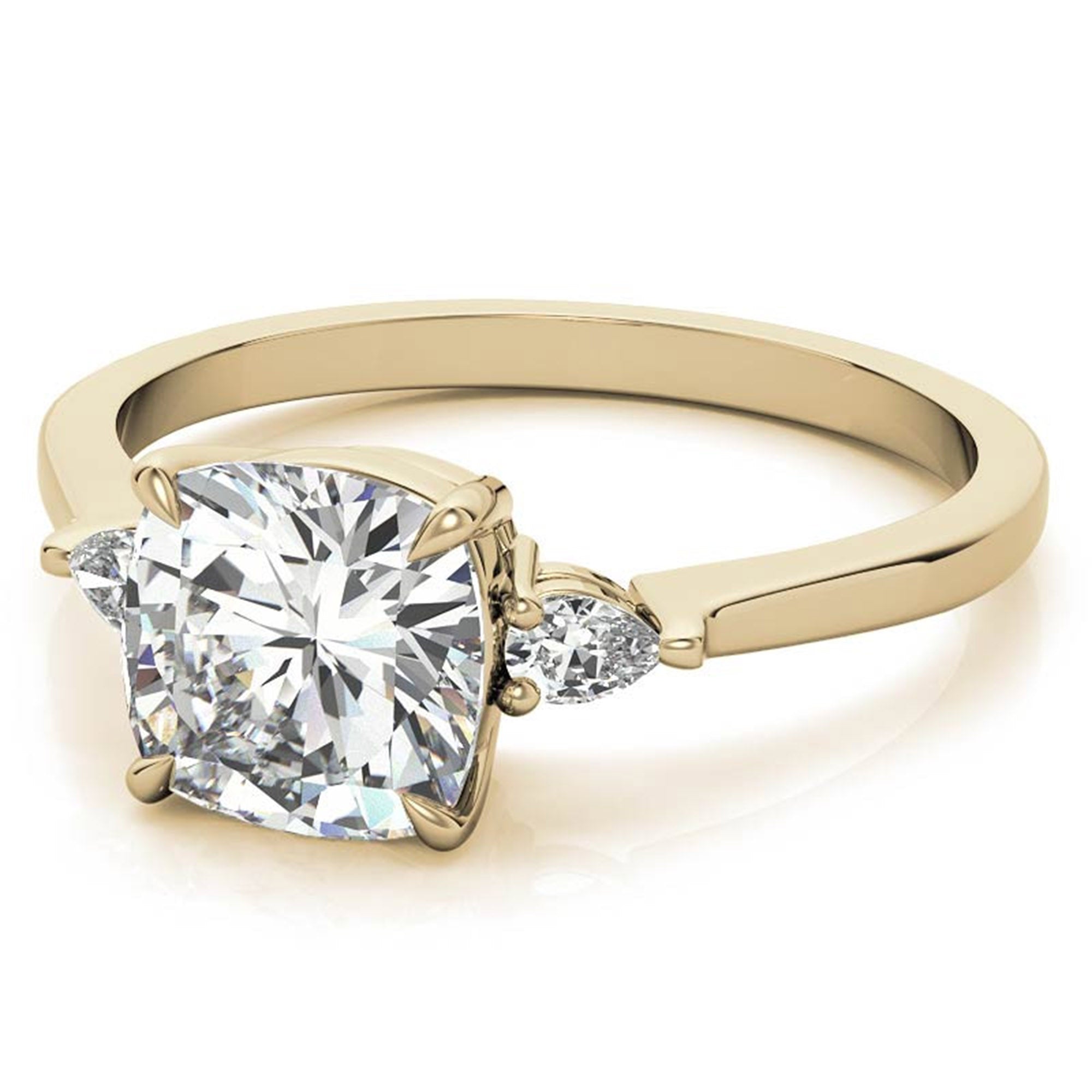 Sterling Silver Cushion-Cut With Two Pear-Shaped Adjustable Engagement Yellow Gold Ring For Woman